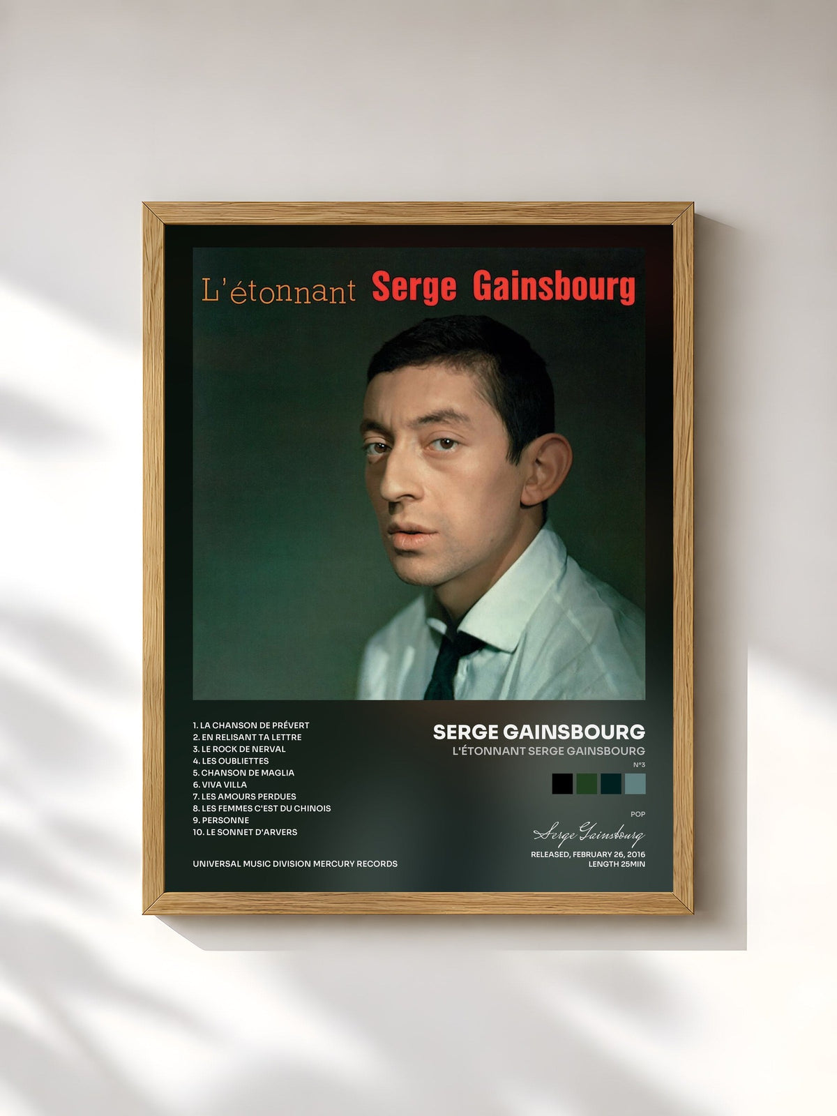 #bois Tableau de l'album L'étonnant Serge Gainsbourg (N°3) de Serge Gainsbourg, cadre en bois brut, imprimé et encadré en France