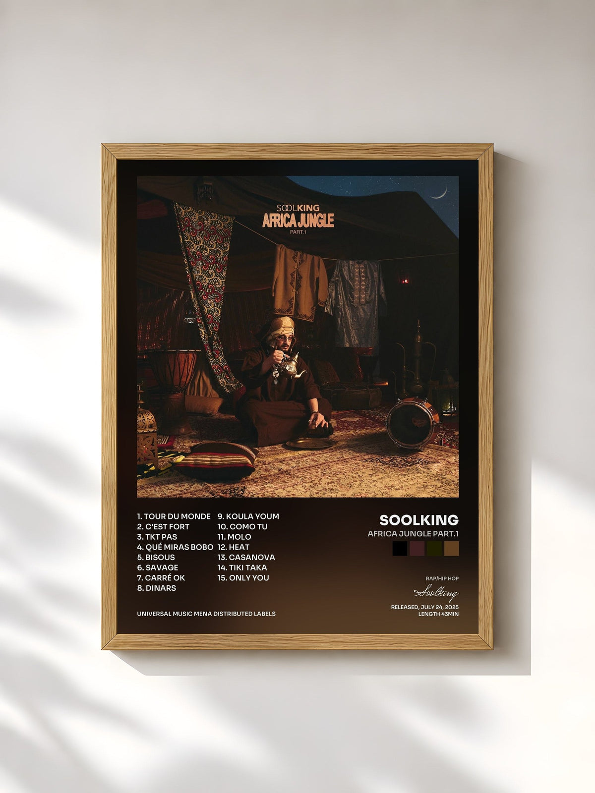 #bois Tableau de l'album Africa Jungle Part.1 de Soolking, cadre en bois brut, imprimé et encadré en France