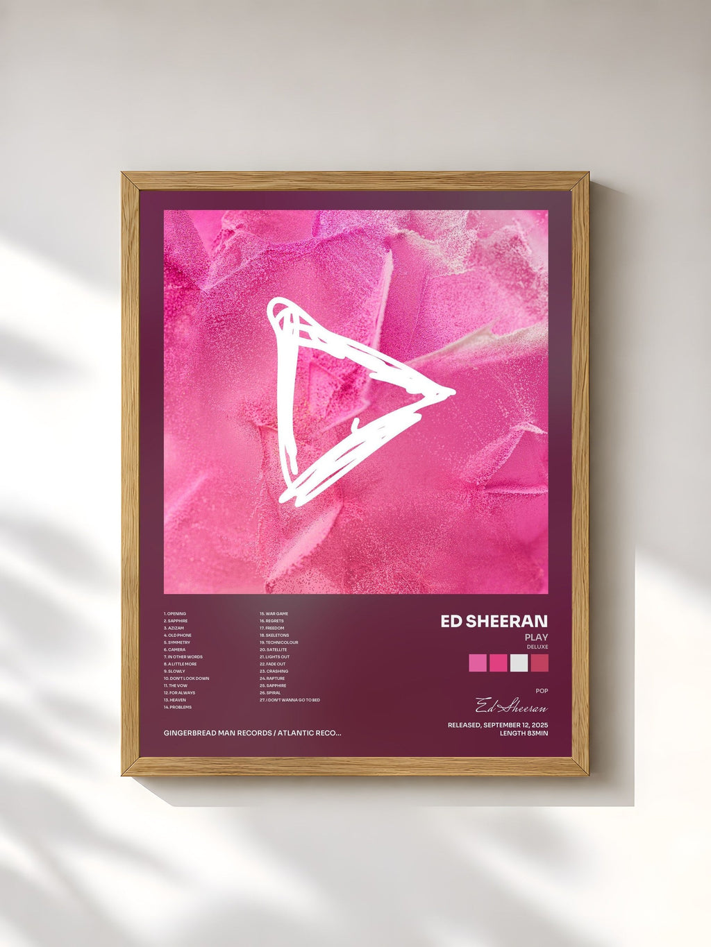 #bois Tableau de l'album Play (Deluxe) de Ed Sheeran, cadre en bois brut, imprimé et encadré en France