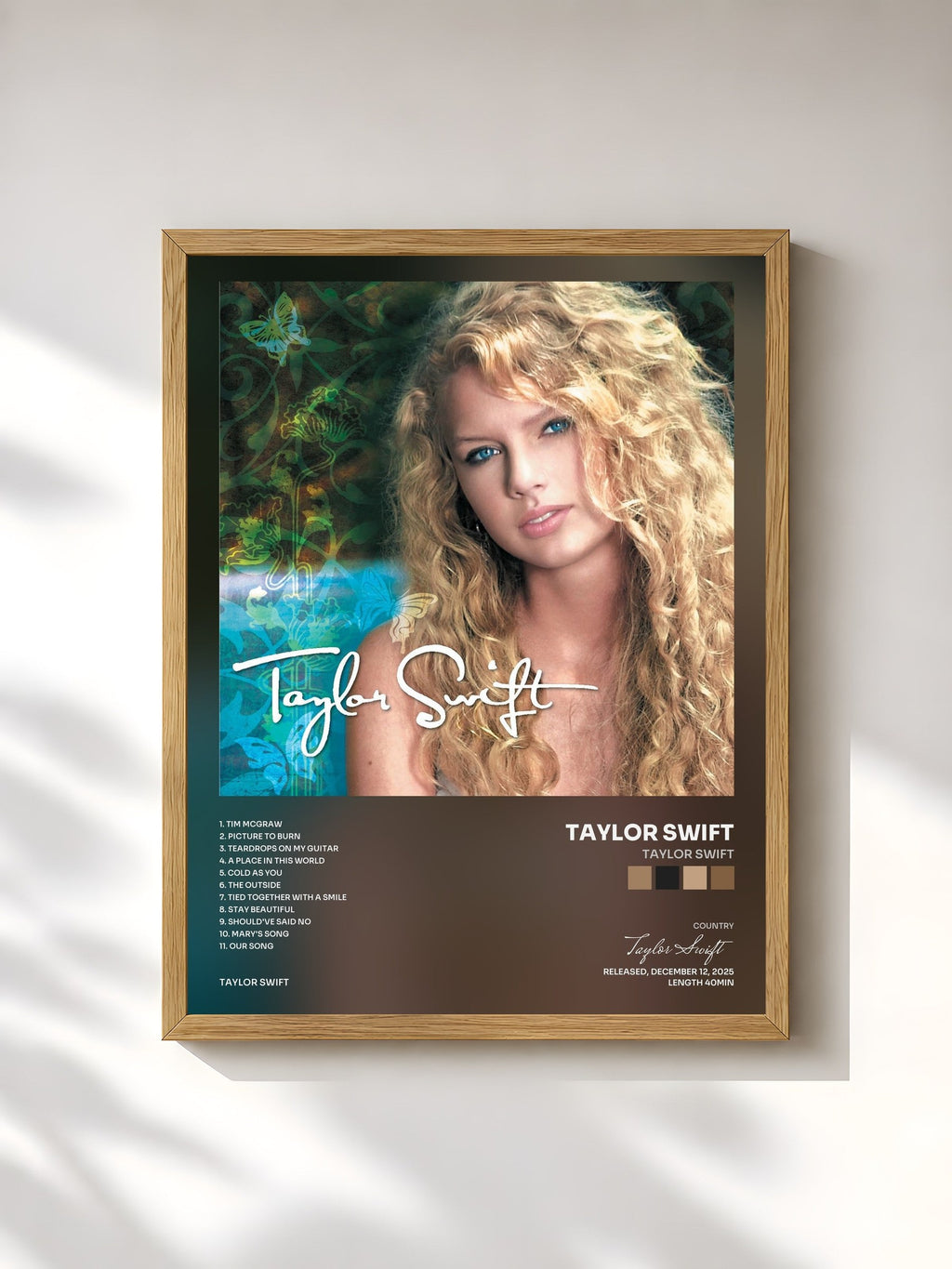 #bois Tableau de l'album Taylor Swift de Taylor Swift, cadre en bois brut, imprimé et encadré en France
