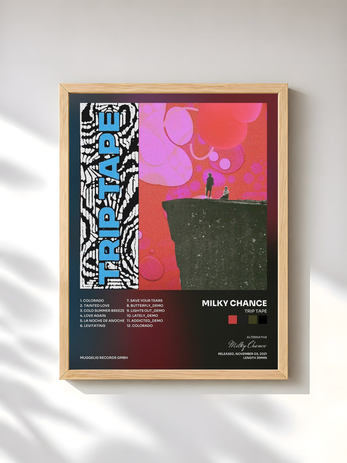 #bois Tableau de l'album Trip Tape de Milky Chance, cadre en bois brut, imprimé et encadré en France