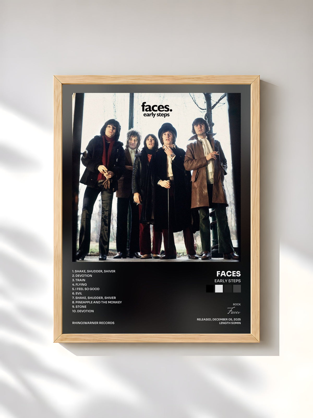 #bois Tableau de l'album Early Steps de Faces, cadre en bois brut, imprimé et encadré en France