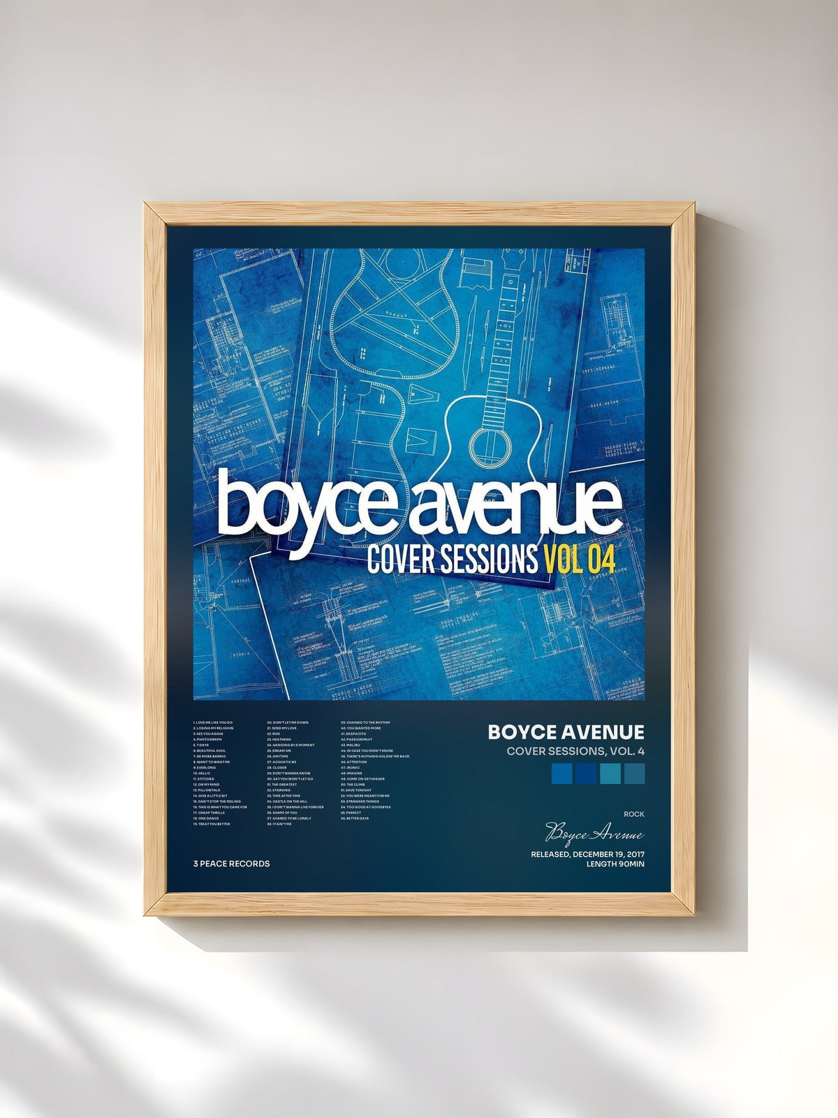 #bois Tableau de l'album Cover Sessions, Vol. 4 de Boyce Avenue, cadre en bois brut, imprimé et encadré en France