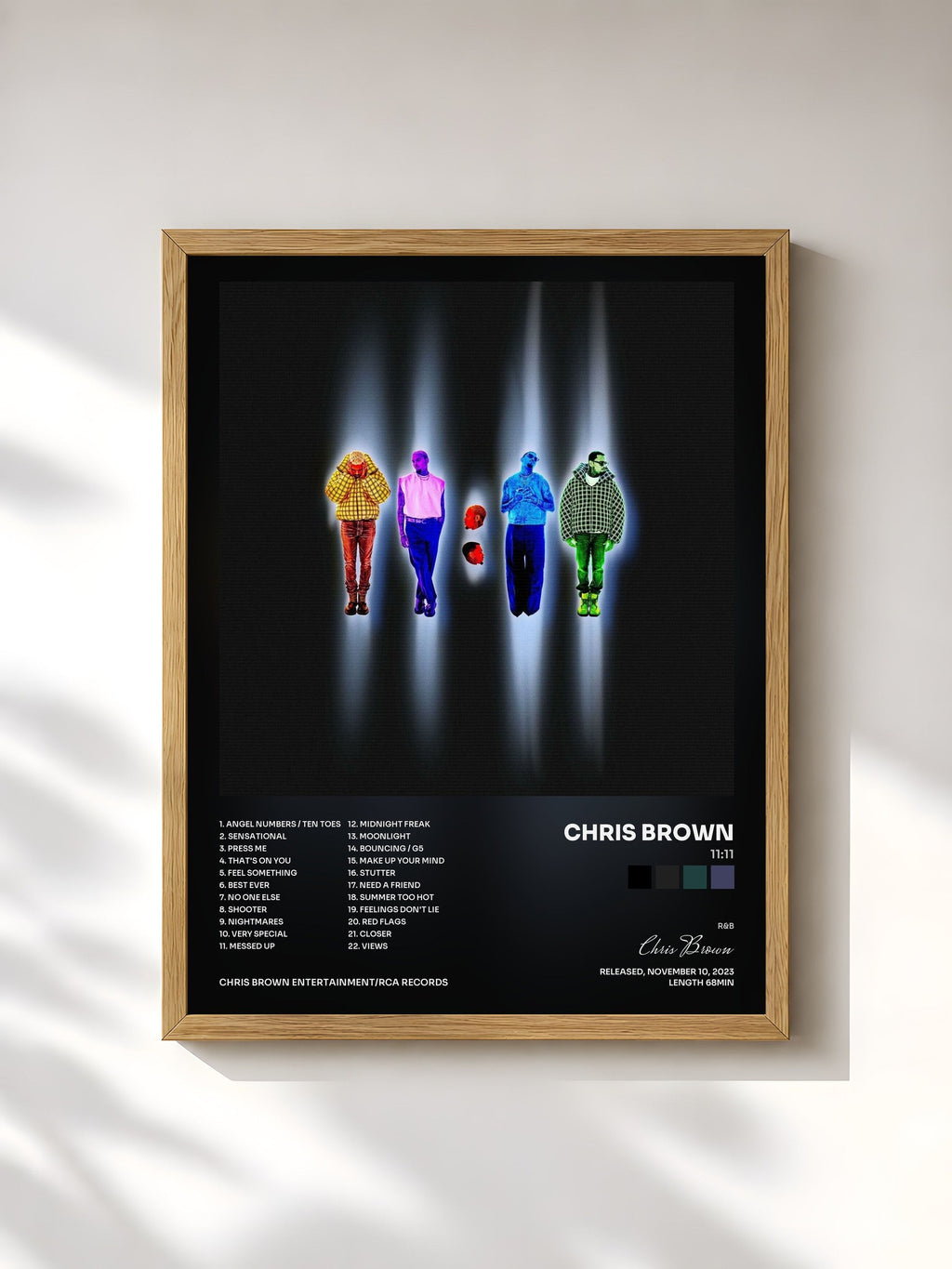 #bois Tableau de l'album 11:11 de Chris Brown, cadre en bois brut, imprimé et encadré en France