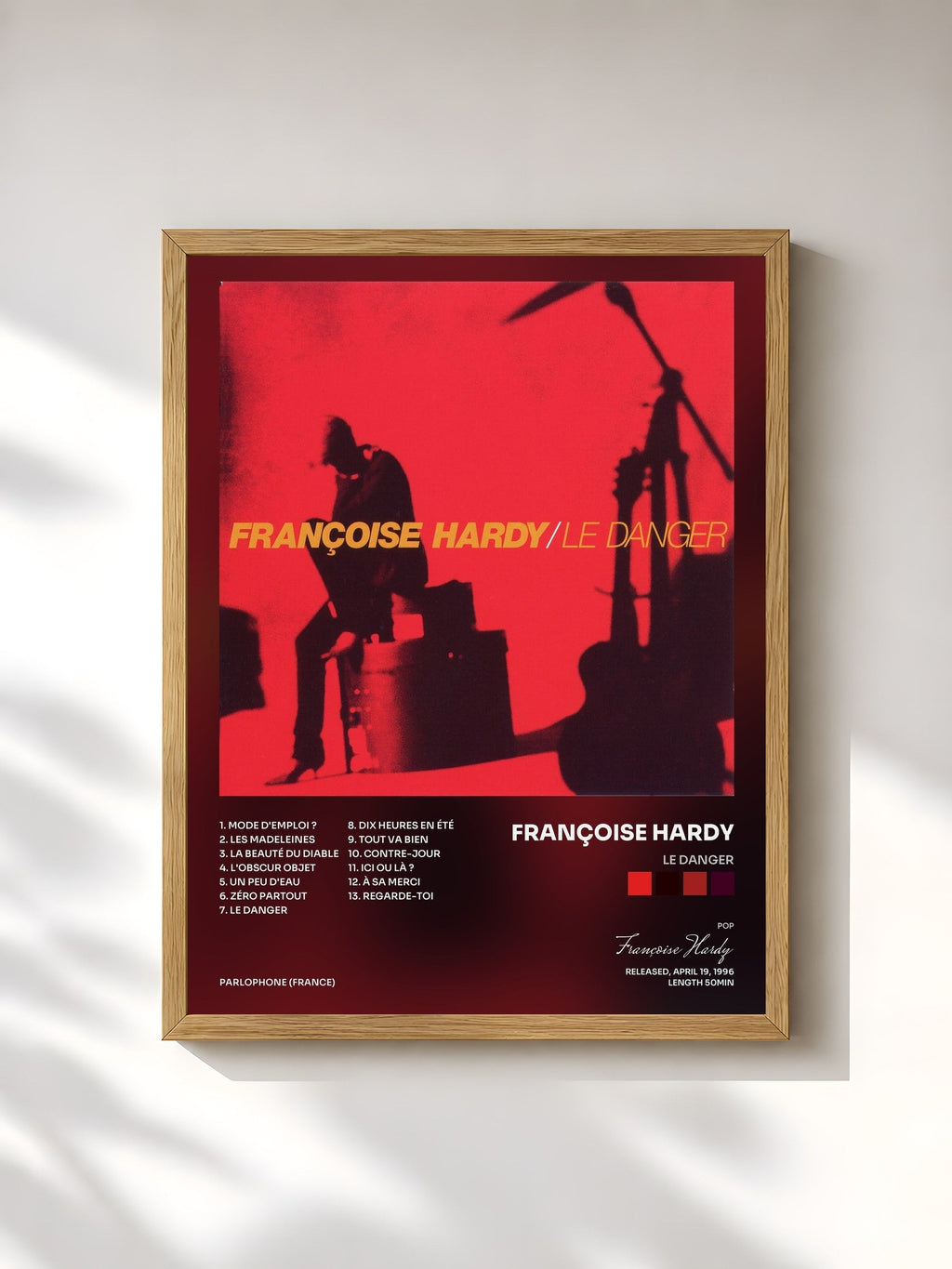 #bois Tableau de l'album Le danger de Françoise Hardy, cadre en bois brut, imprimé et encadré en France