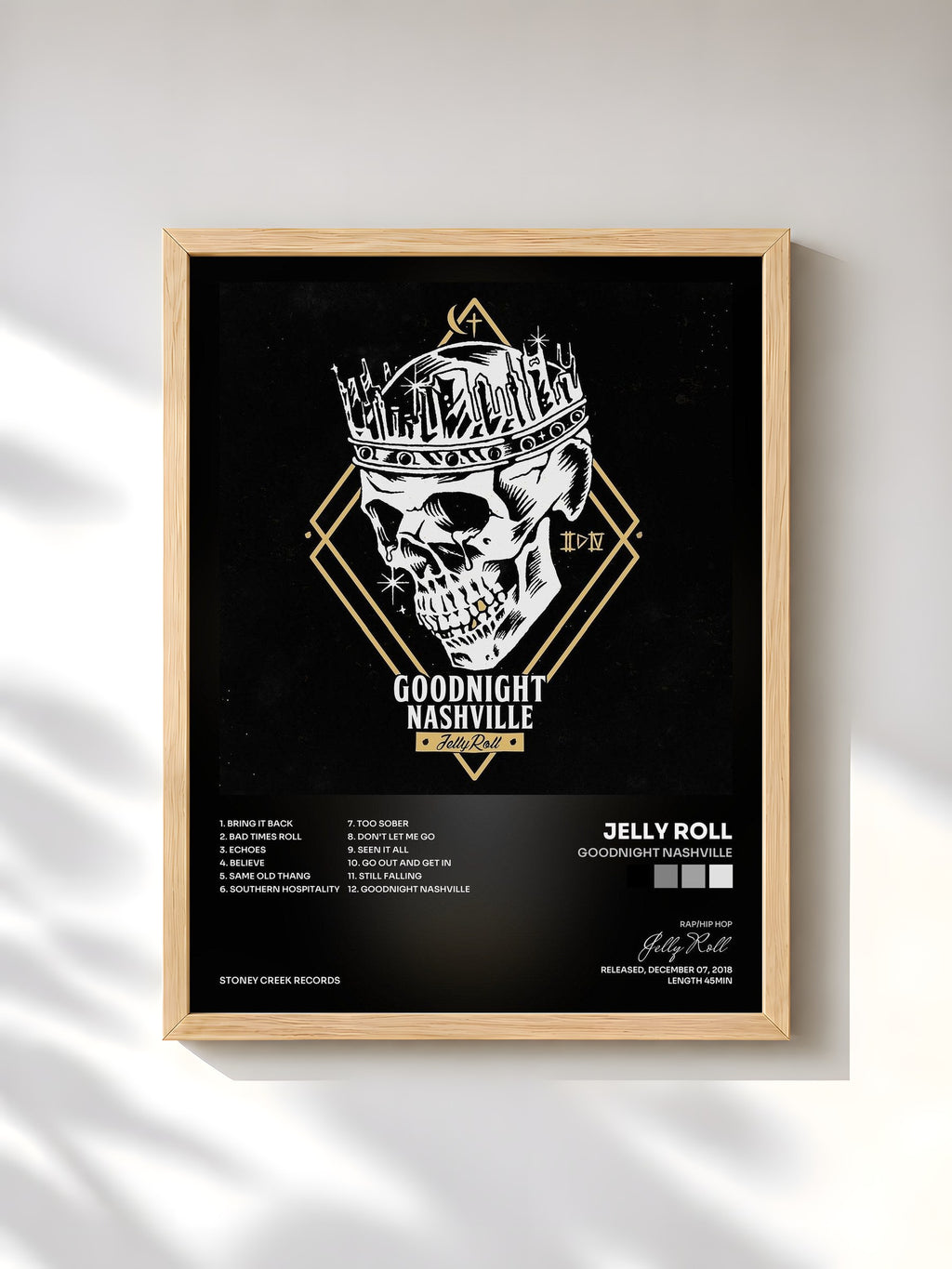 #bois Tableau de l'album Goodnight Nashville de Jelly Roll, cadre en bois brut, imprimé et encadré en France