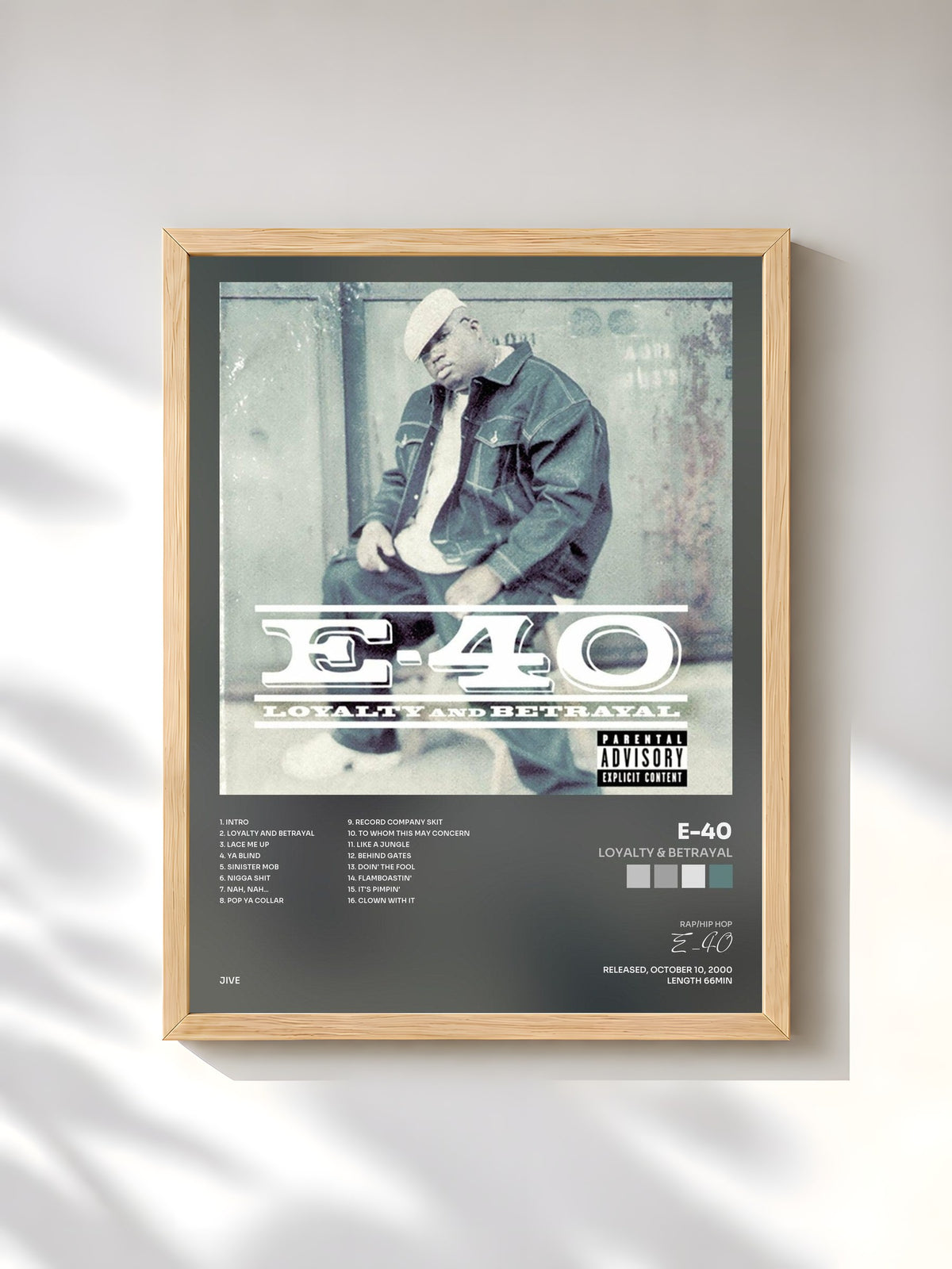 #bois Tableau de l'album Loyalty & Betrayal de E-40, cadre en bois brut, imprimé et encadré en France