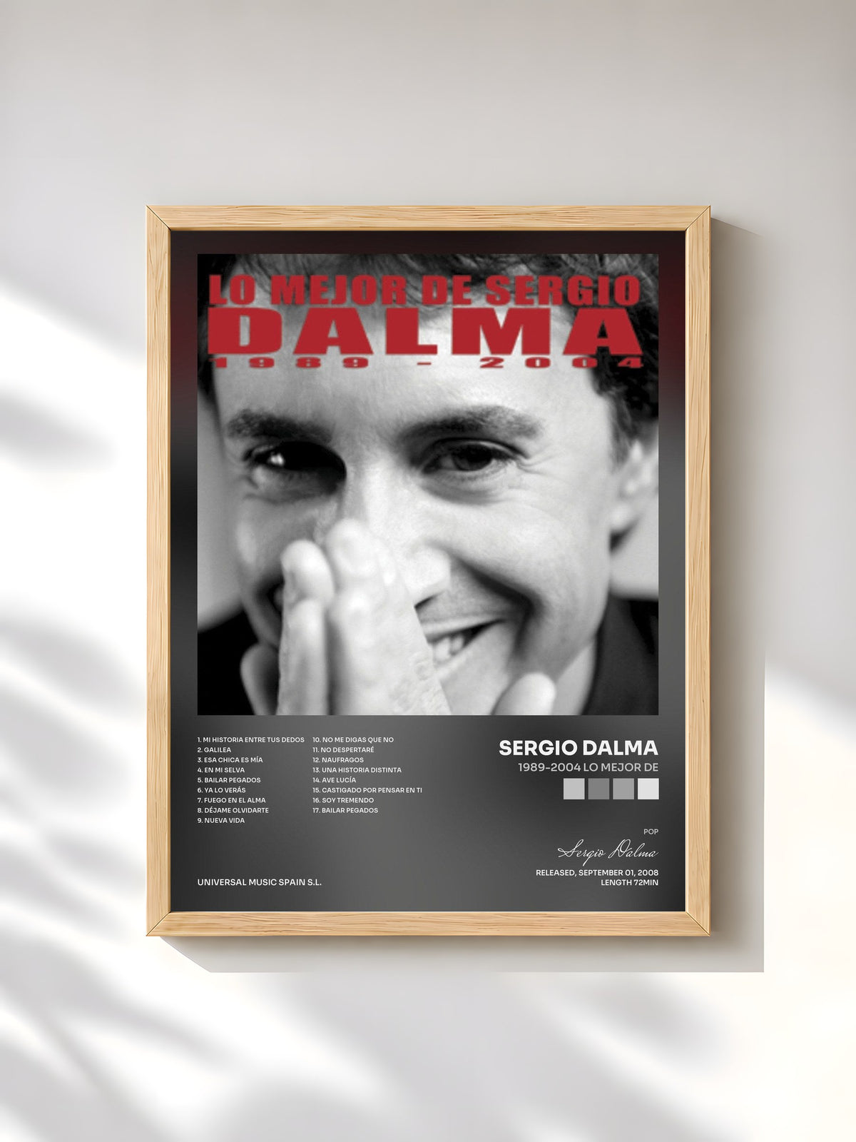 #bois Tableau de l'album 1989-2004 Lo Mejor De de Sergio Dalma, cadre en bois brut, imprimé et encadré en France