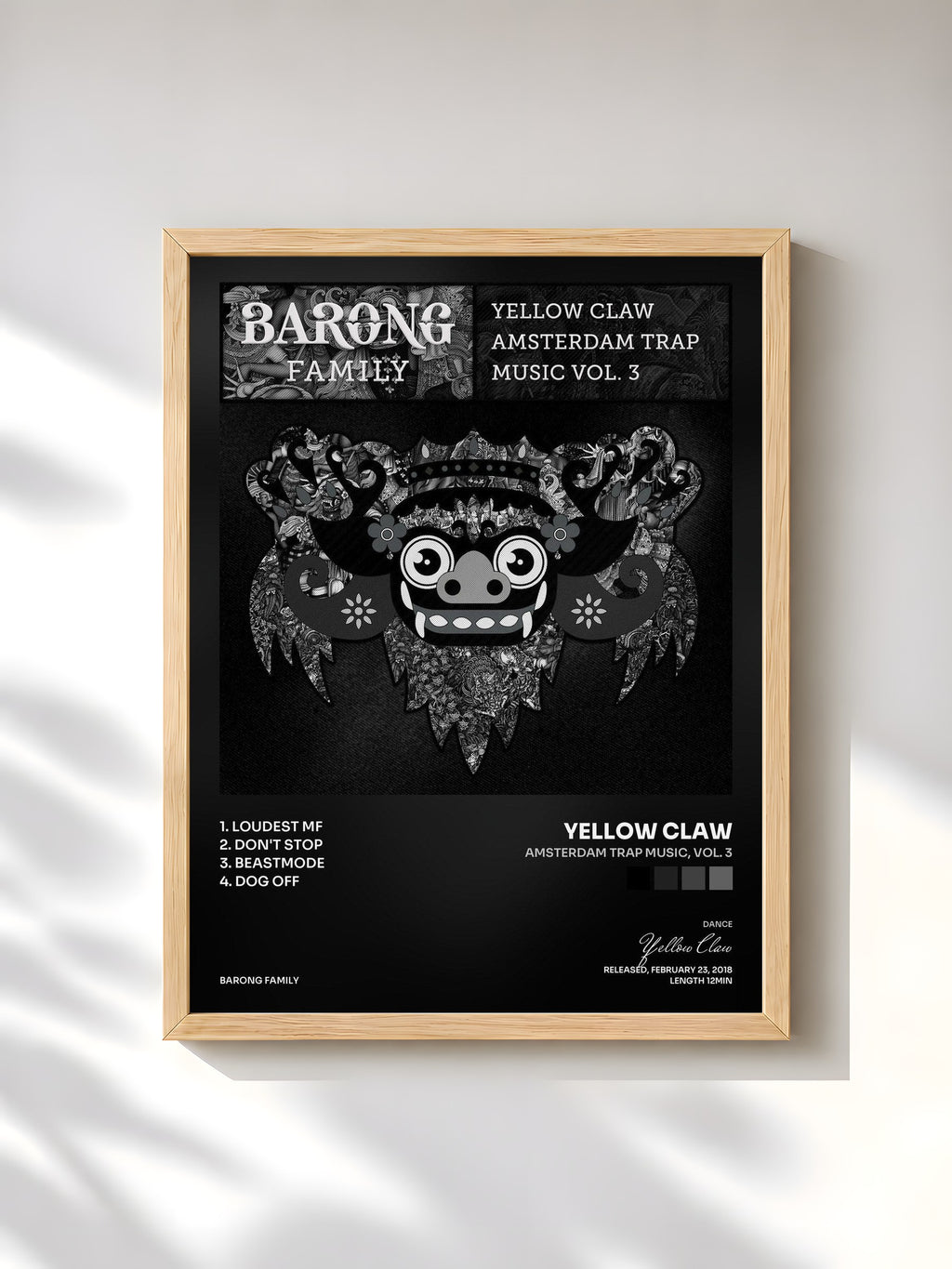 #bois Tableau de l'album Amsterdam Trap Music, Vol. 3 de Yellow Claw, cadre en bois brut, imprimé et encadré en France
