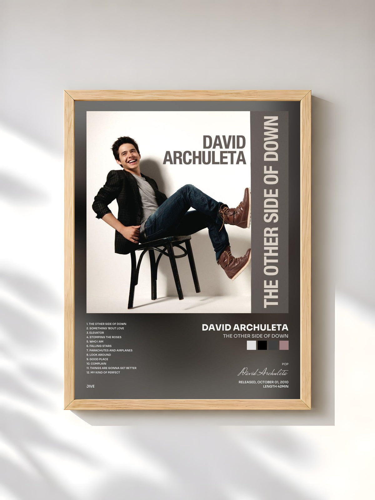 #bois Tableau de l'album The Other Side of Down de David Archuleta, cadre en bois brut, imprimé et encadré en France