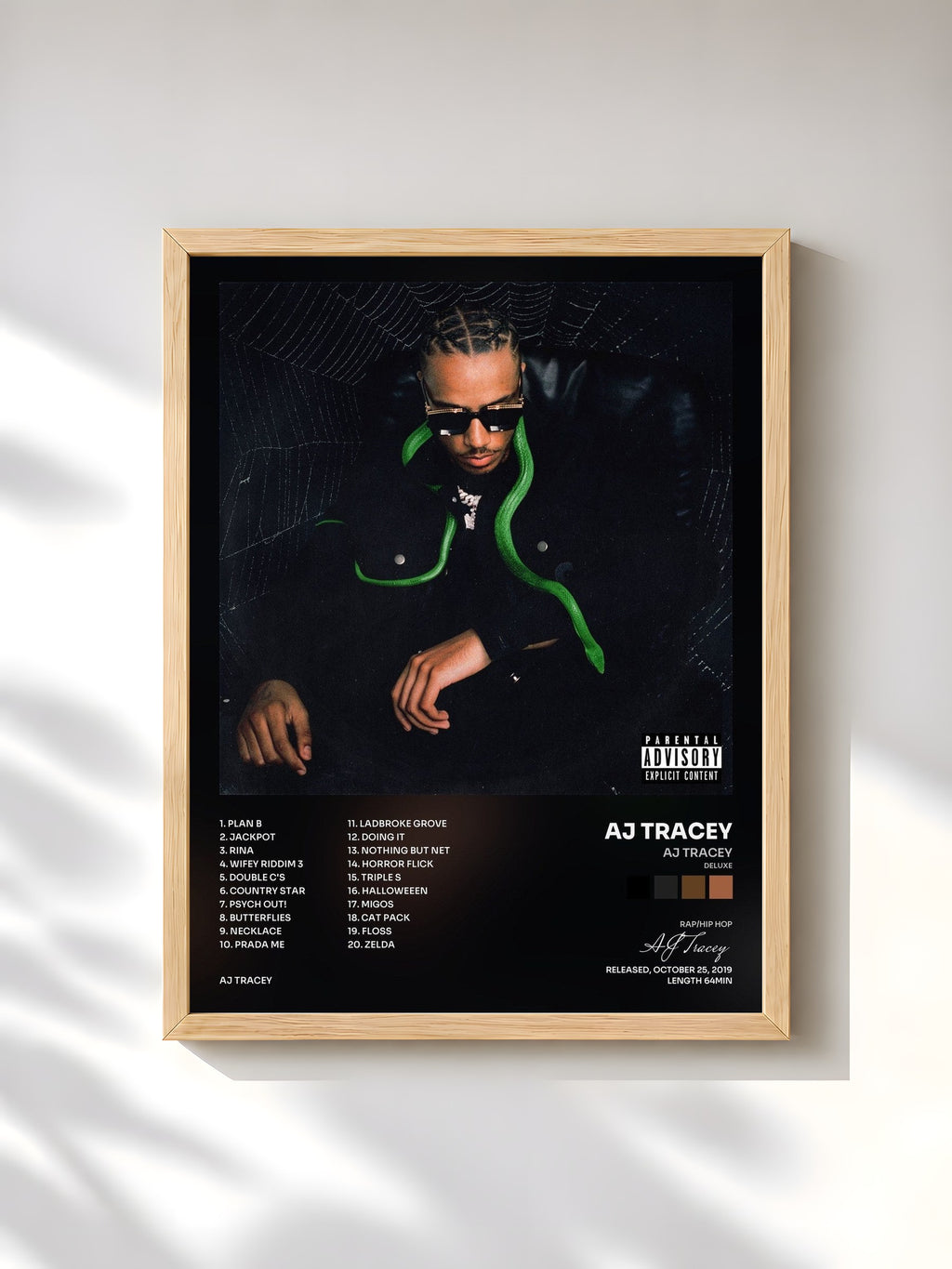 #bois Tableau de l'album AJ Tracey (Deluxe) de AJ Tracey, cadre en bois brut, imprimé et encadré en France