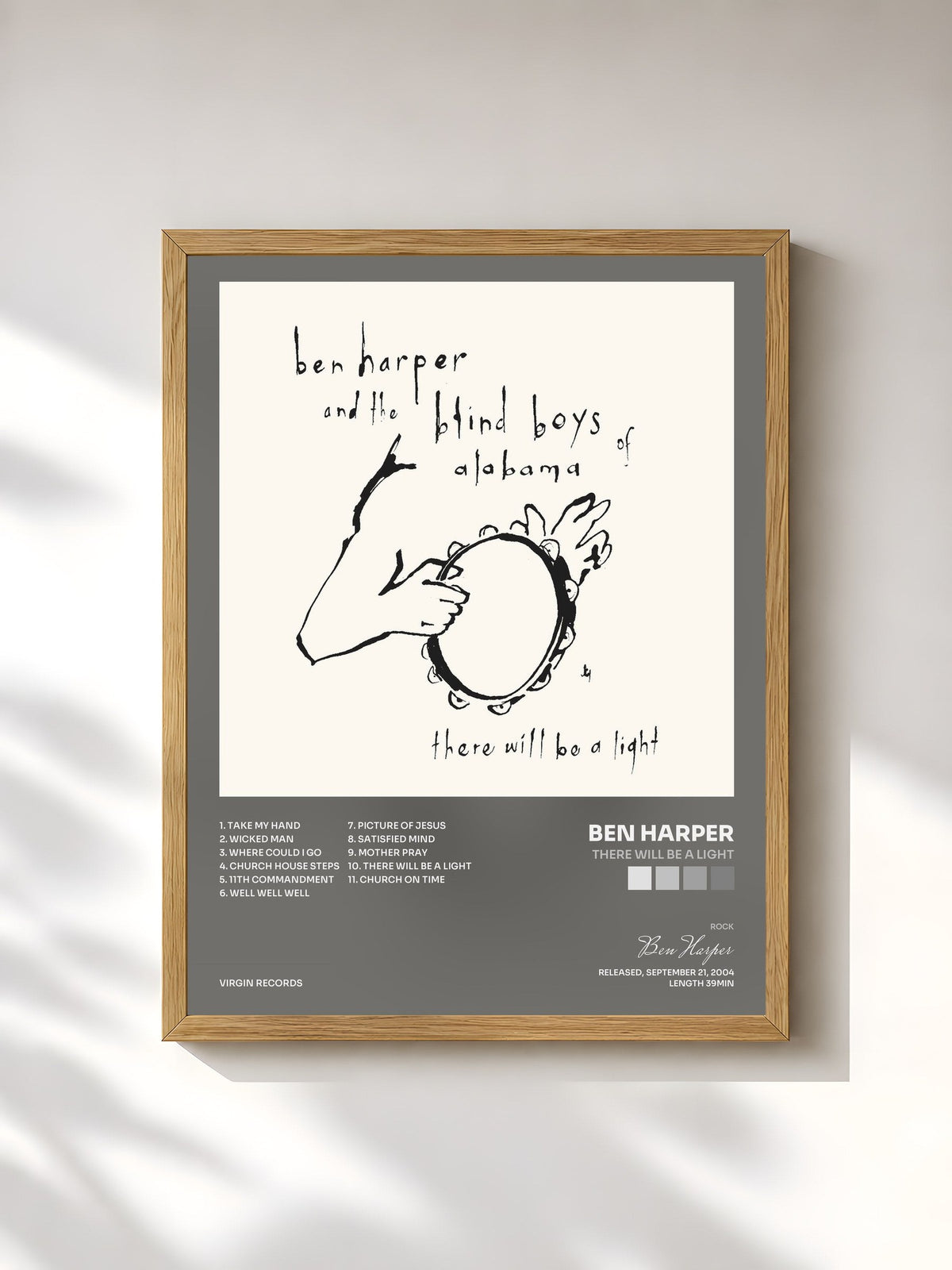 #bois Tableau de l'album There Will Be A Light de Ben Harper, cadre en bois brut, imprimé et encadré en France