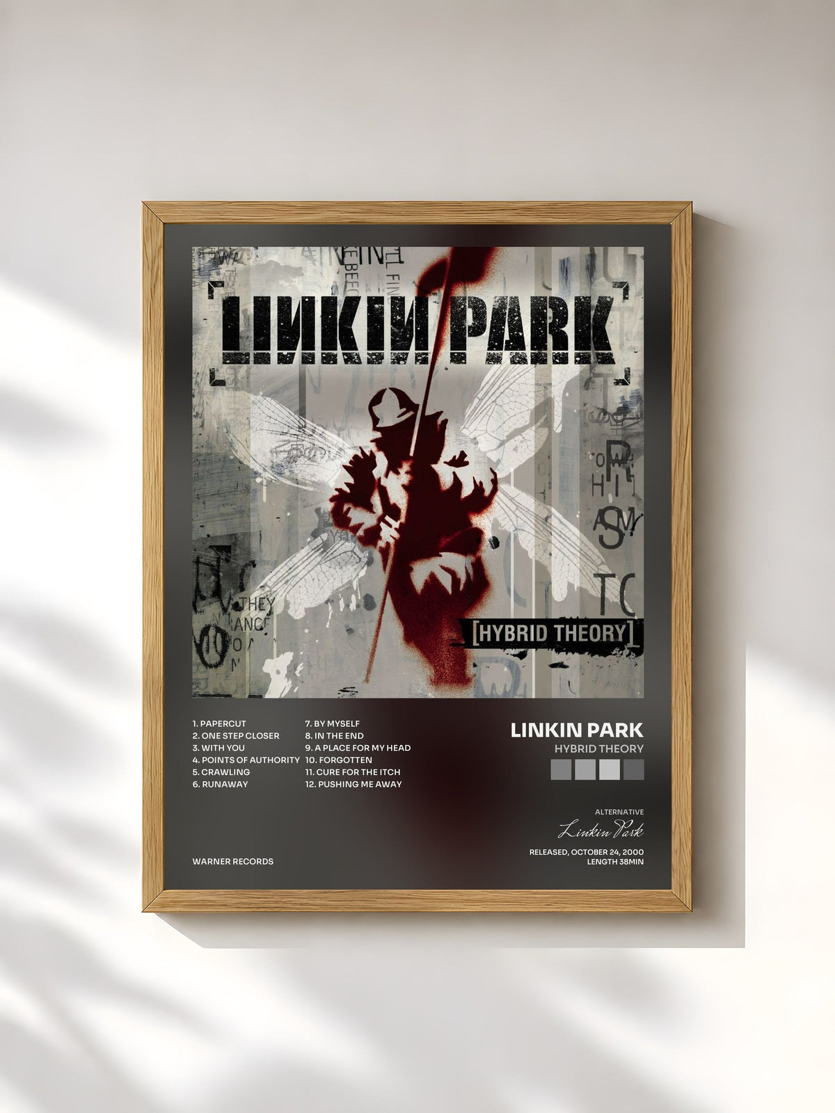 #bois Tableau de l'album Hybrid Theory de Linkin Park, cadre en bois brut, imprimé et encadré en France