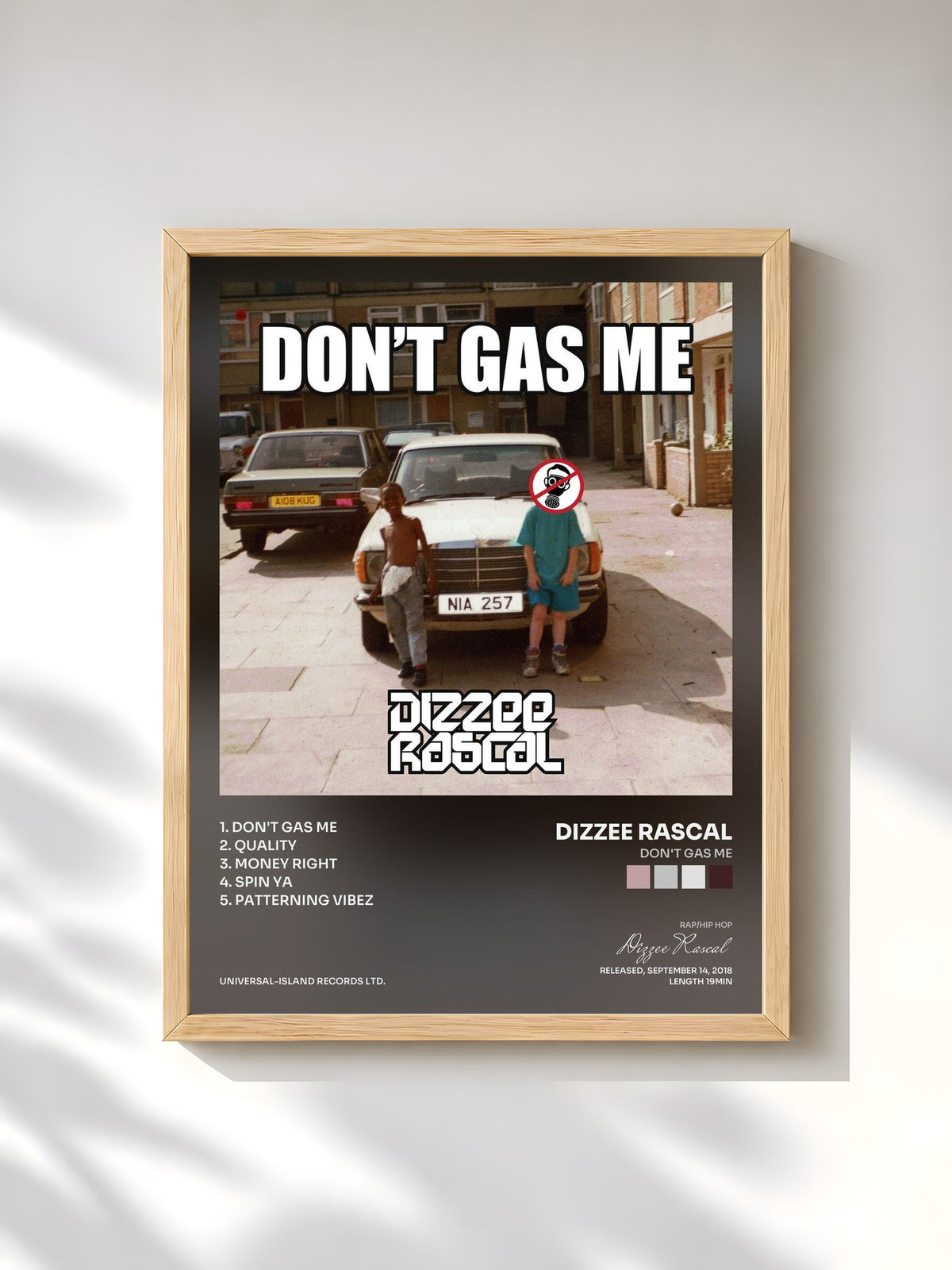 #bois Tableau de l'album Don't Gas Me de Dizzee Rascal, cadre en bois brut, imprimé et encadré en France