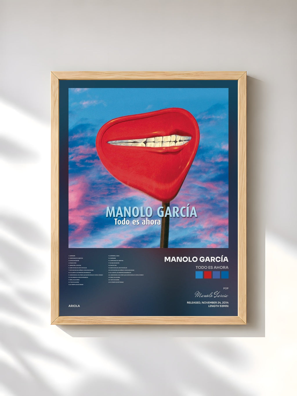 #bois Tableau de l'album Todo Es Ahora de Manolo García, cadre en bois brut, imprimé et encadré en France