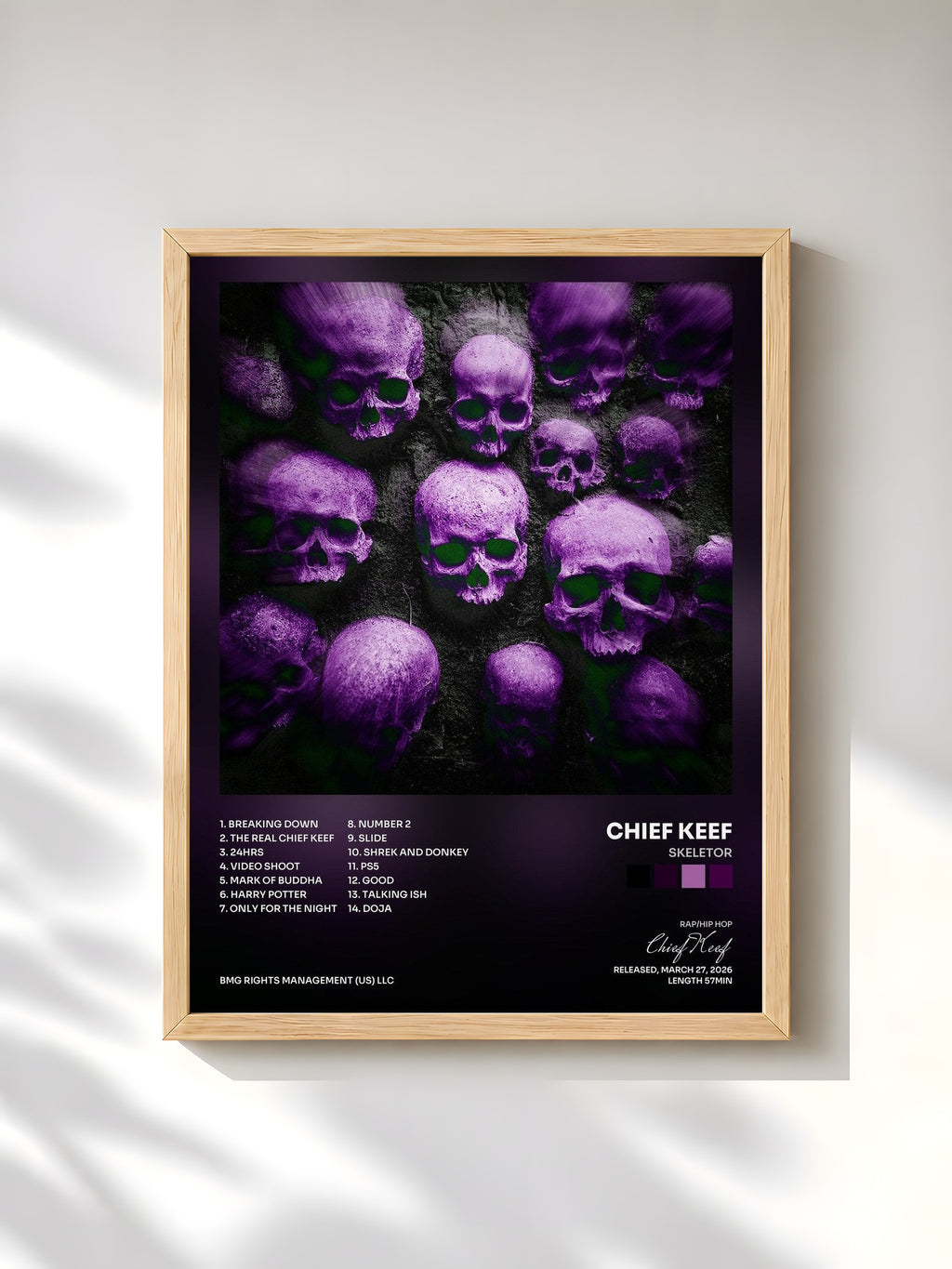 #bois Tableau de l'album Skeletor de Chief Keef, cadre en bois brut, imprimé et encadré en France