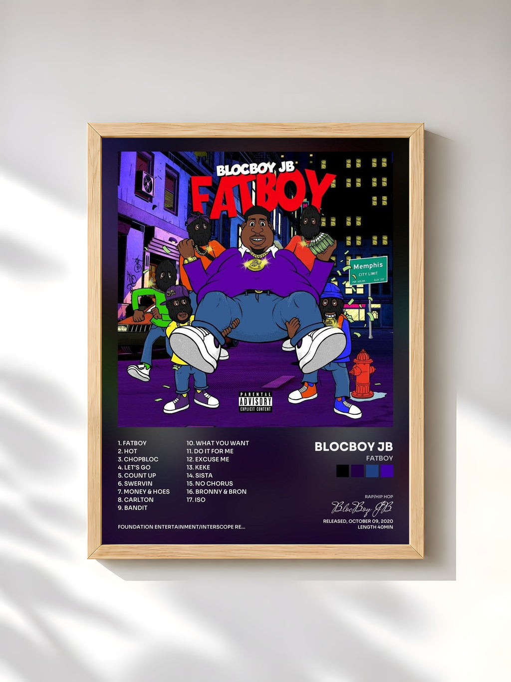 #bois Tableau de l'album FatBoy de BlocBoy JB, cadre en bois brut, imprimé et encadré en France