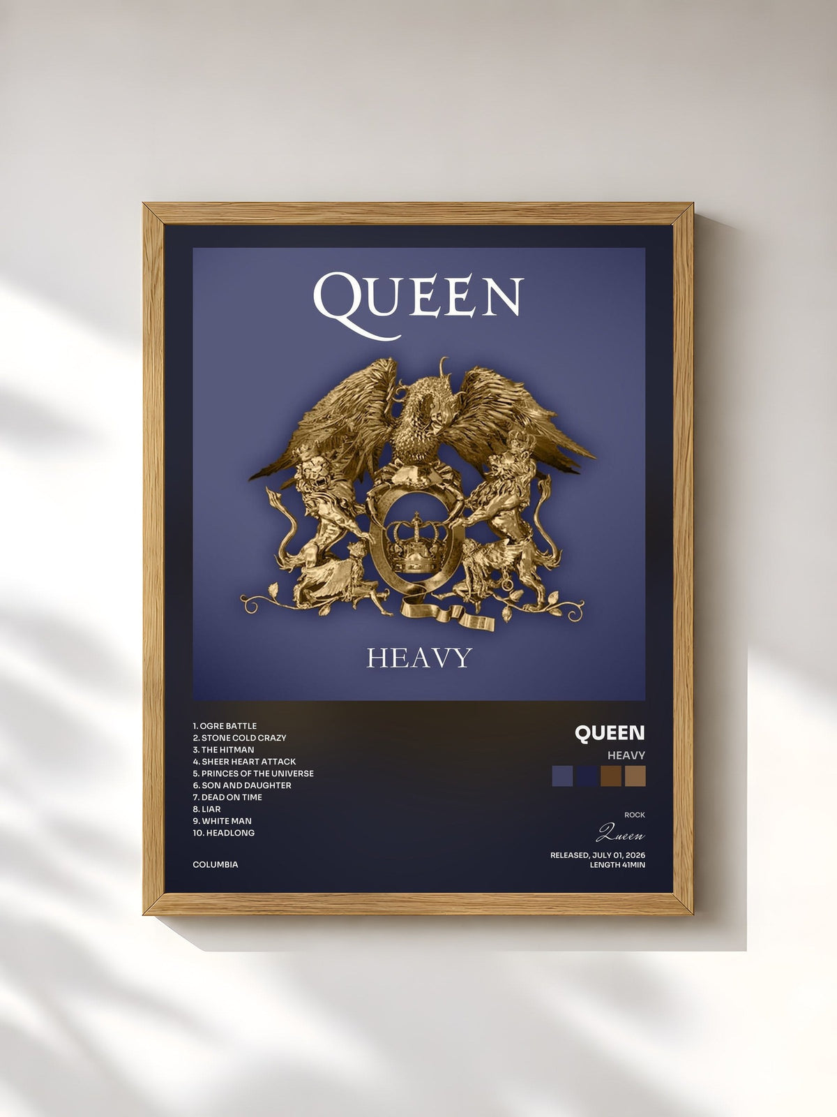 #bois Tableau de l'album Heavy de Queen, cadre en bois brut, imprimé et encadré en France