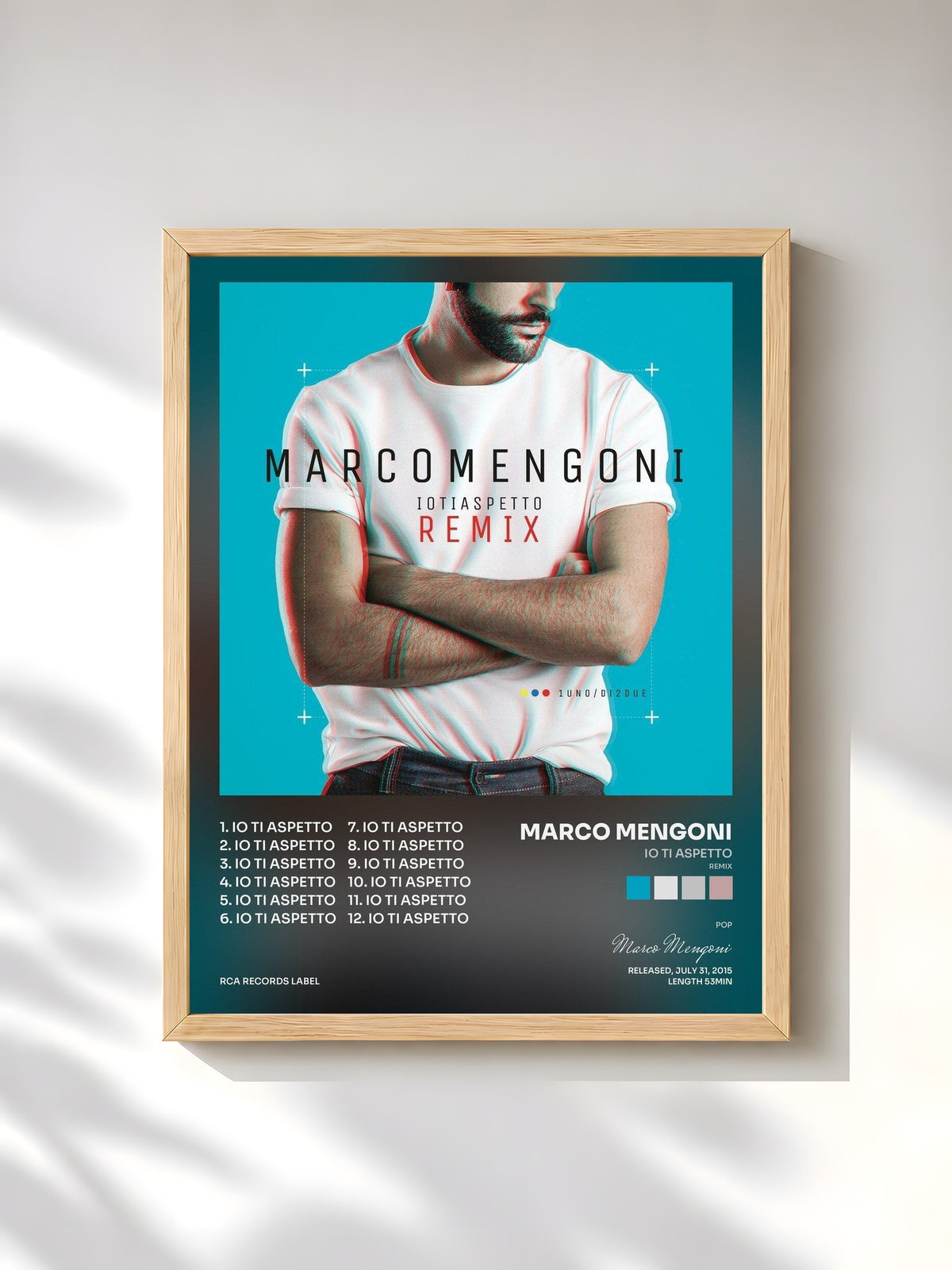 #bois Tableau de l'album Io ti aspetto (Remix) de Marco Mengoni, cadre en bois brut, imprimé et encadré en France