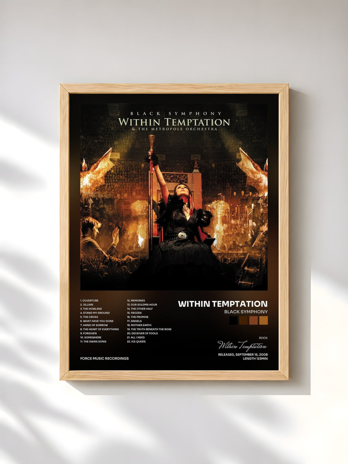 #bois Tableau de l'album Black Symphony de Within Temptation, cadre en bois brut, imprimé et encadré en France
