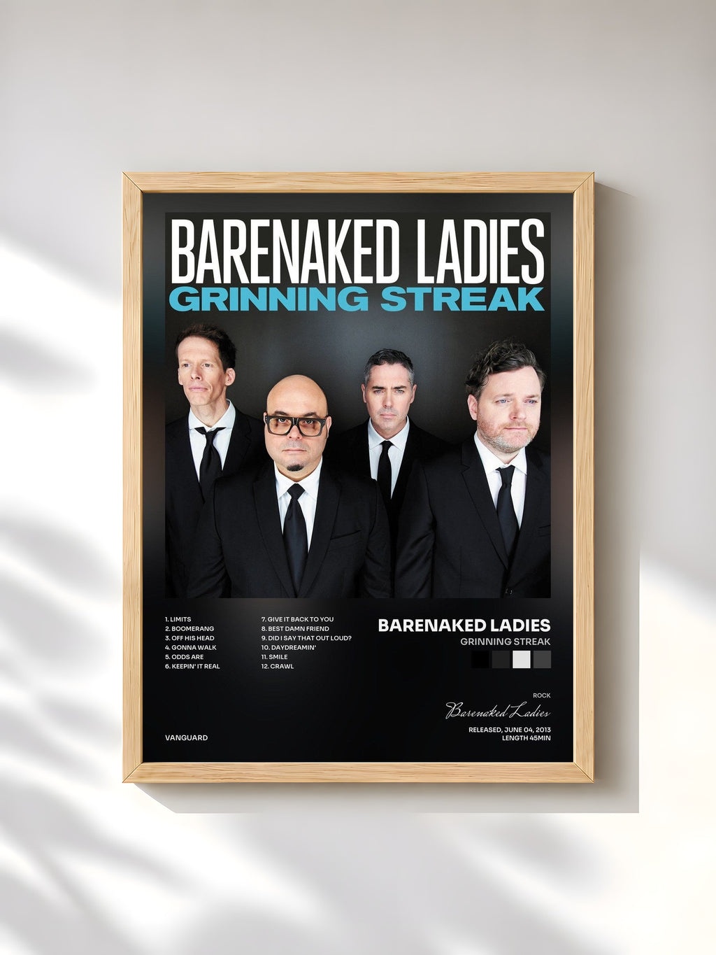 #bois Tableau de l'album Grinning Streak de Barenaked Ladies, cadre en bois brut, imprimé et encadré en France