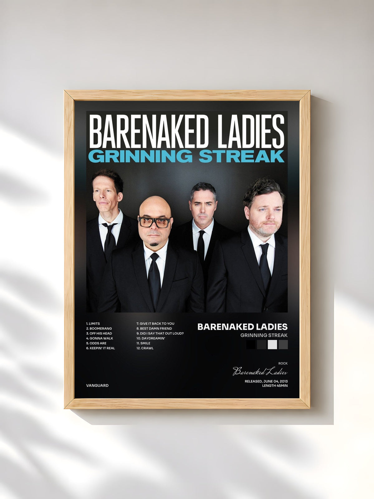 #bois Tableau de l'album Grinning Streak de Barenaked Ladies, cadre en bois brut, imprimé et encadré en France