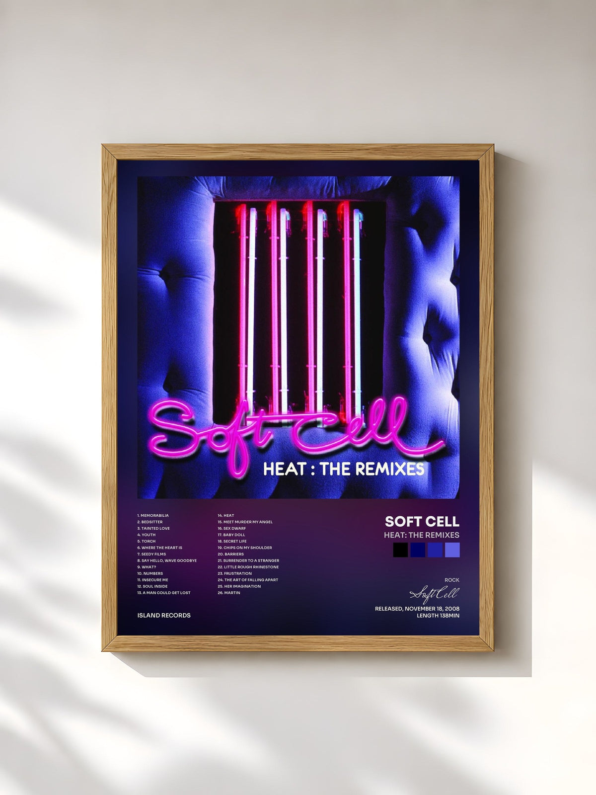 #bois Tableau de l'album Heat: The Remixes de Soft Cell, cadre en bois brut, imprimé et encadré en France