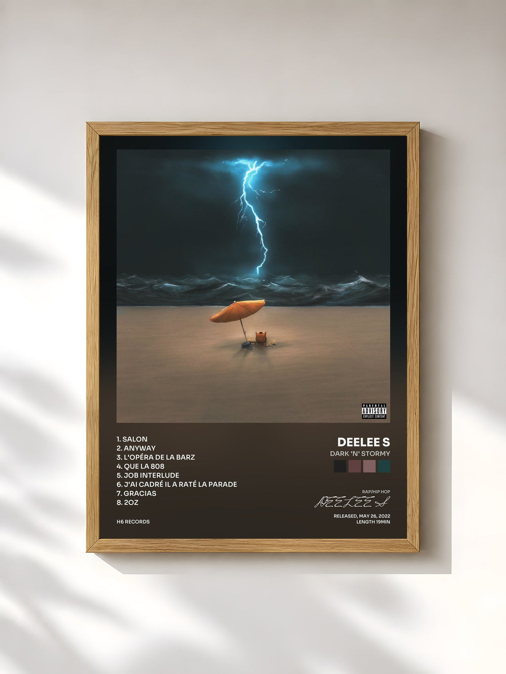 #bois Tableau de l'album DARK 'N' STORMY de DEELEE S, cadre en bois brut, imprimé et encadré en France