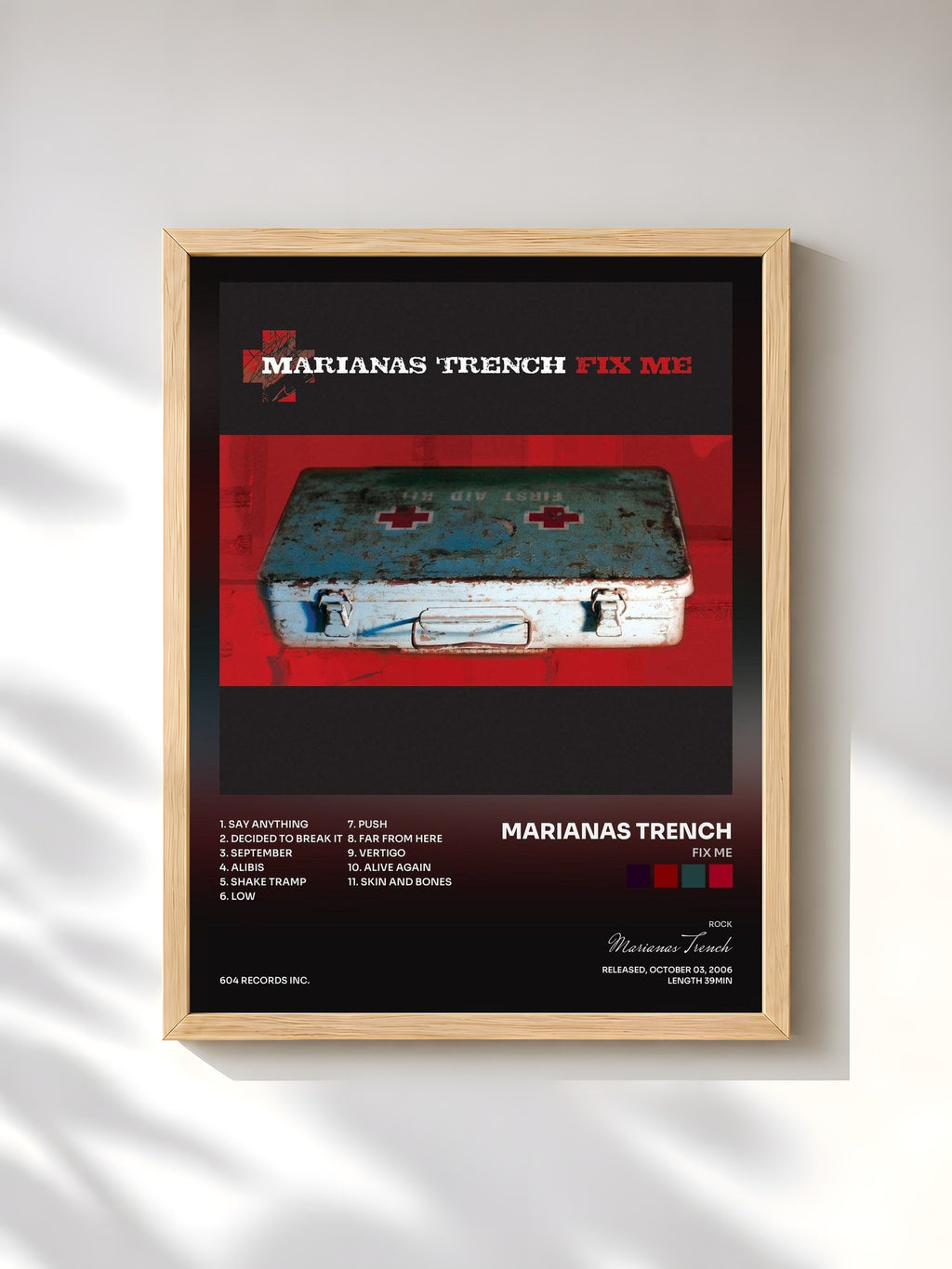 #bois Tableau de l'album Fix Me de Marianas Trench, cadre en bois brut, imprimé et encadré en France