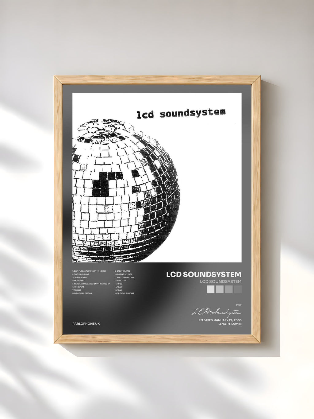#bois Tableau de l'album LCD Soundsystem de LCD Soundsystem, cadre en bois brut, imprimé et encadré en France