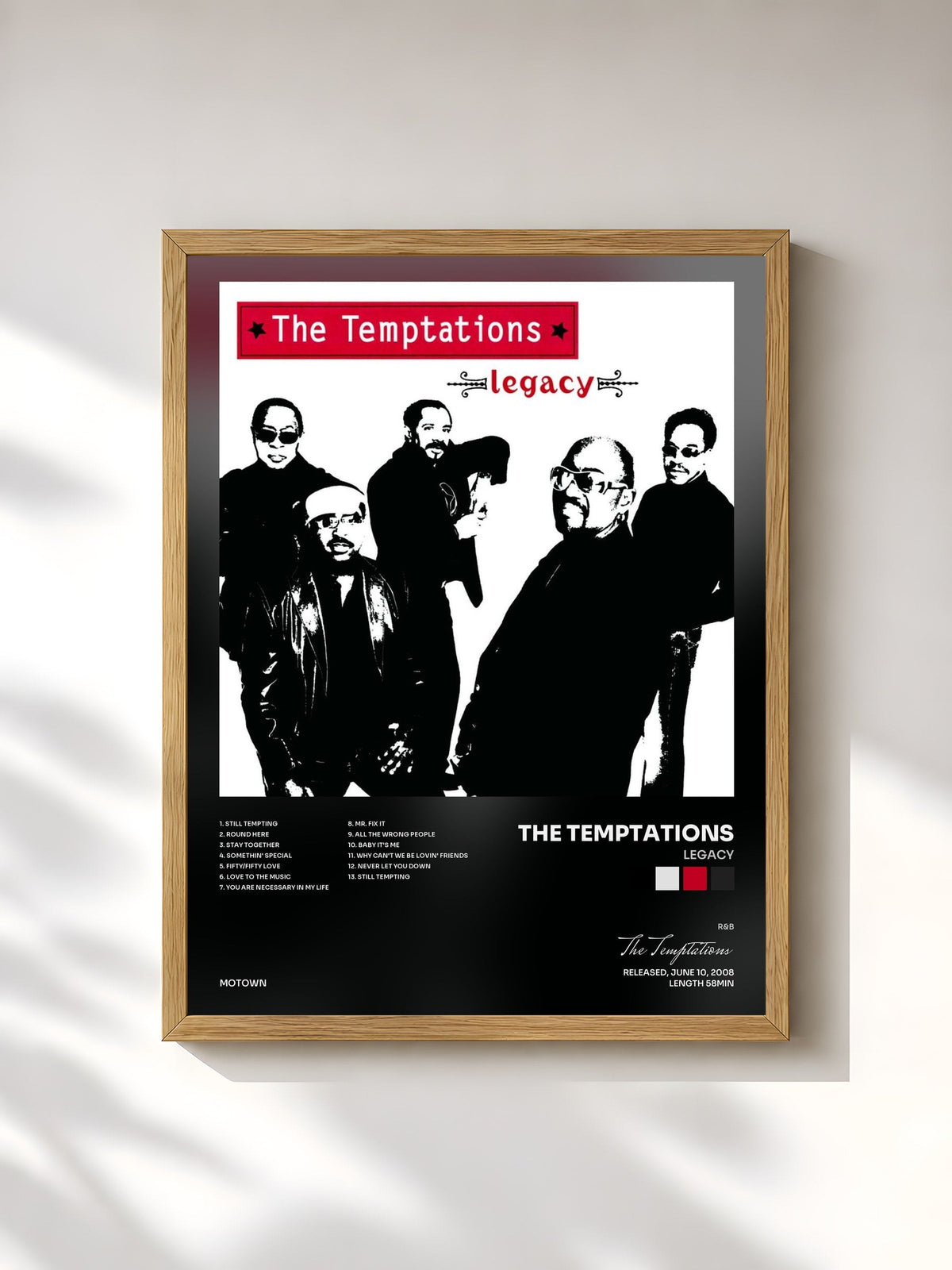 #bois Tableau de l'album Legacy de The Temptations, cadre en bois brut, imprimé et encadré en France