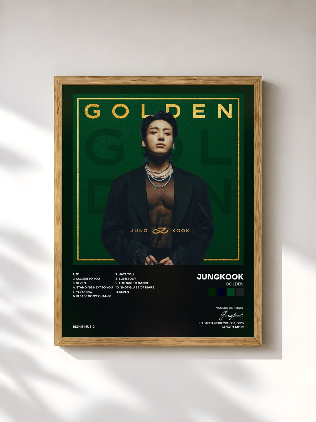 #bois Tableau de l'album GOLDEN de Jungkook, cadre en bois brut, imprimé et encadré en France