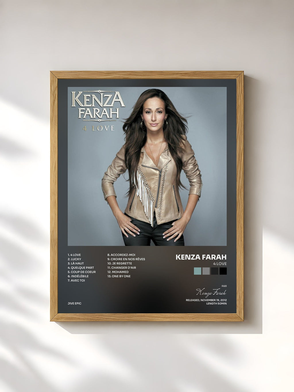 #bois Tableau de l'album 4 Love de Kenza Farah, cadre en bois brut, imprimé et encadré en France
