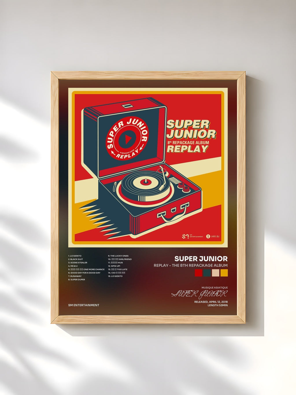 #bois Tableau de l'album REPLAY - The 8th Repackage Album de SUPER JUNIOR, cadre en bois brut, imprimé et encadré en France