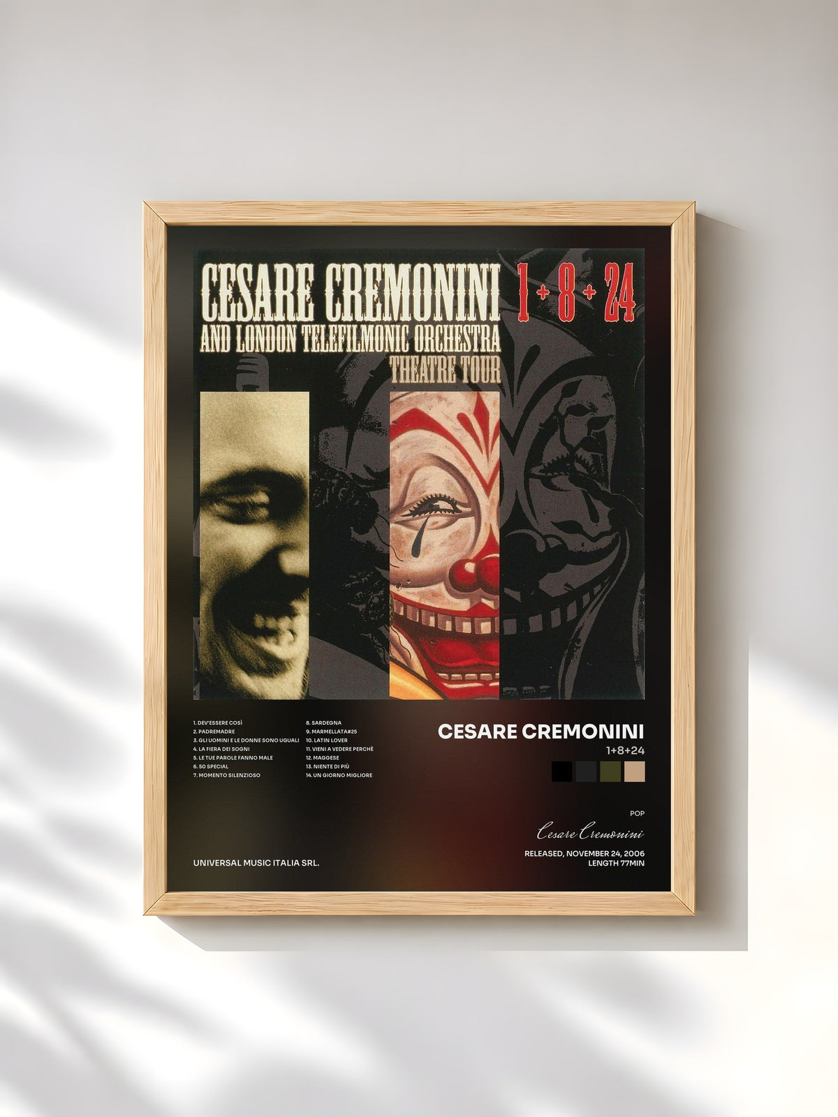 #bois Tableau de l'album 1+8+24 de Cesare Cremonini, cadre en bois brut, imprimé et encadré en France