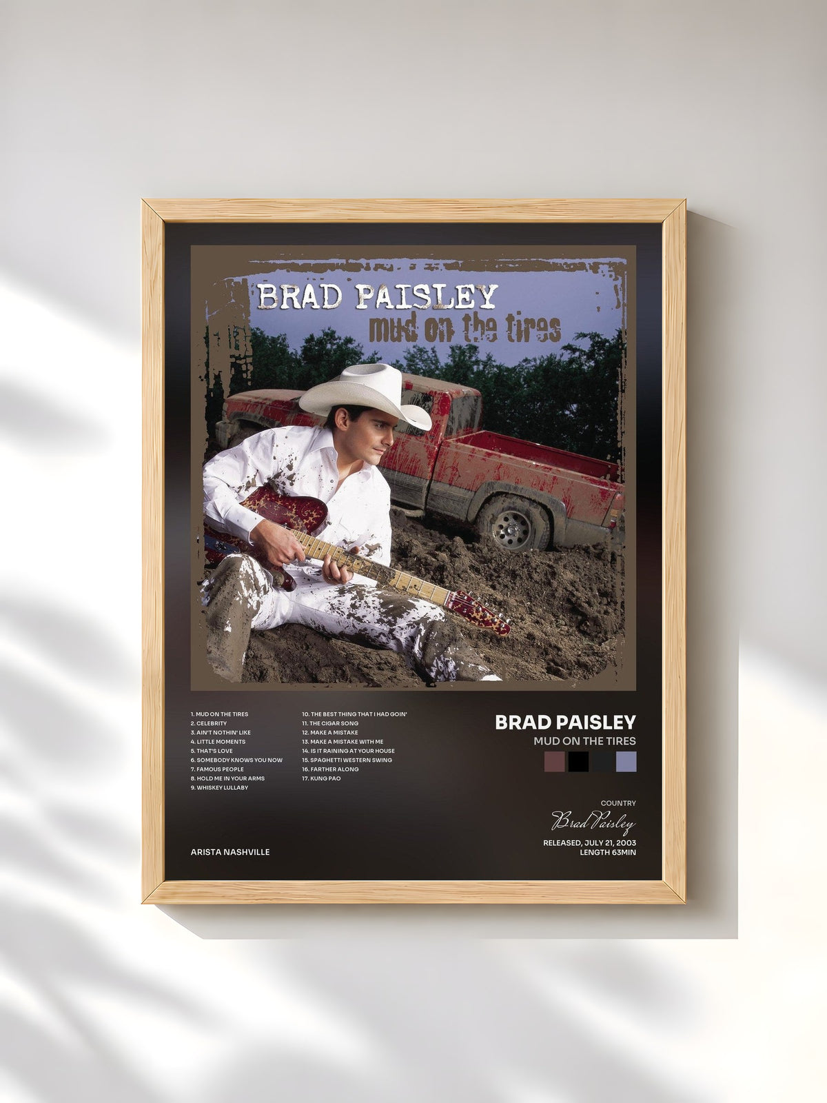 #bois Tableau de l'album Mud On The Tires de Brad Paisley, cadre en bois brut, imprimé et encadré en France