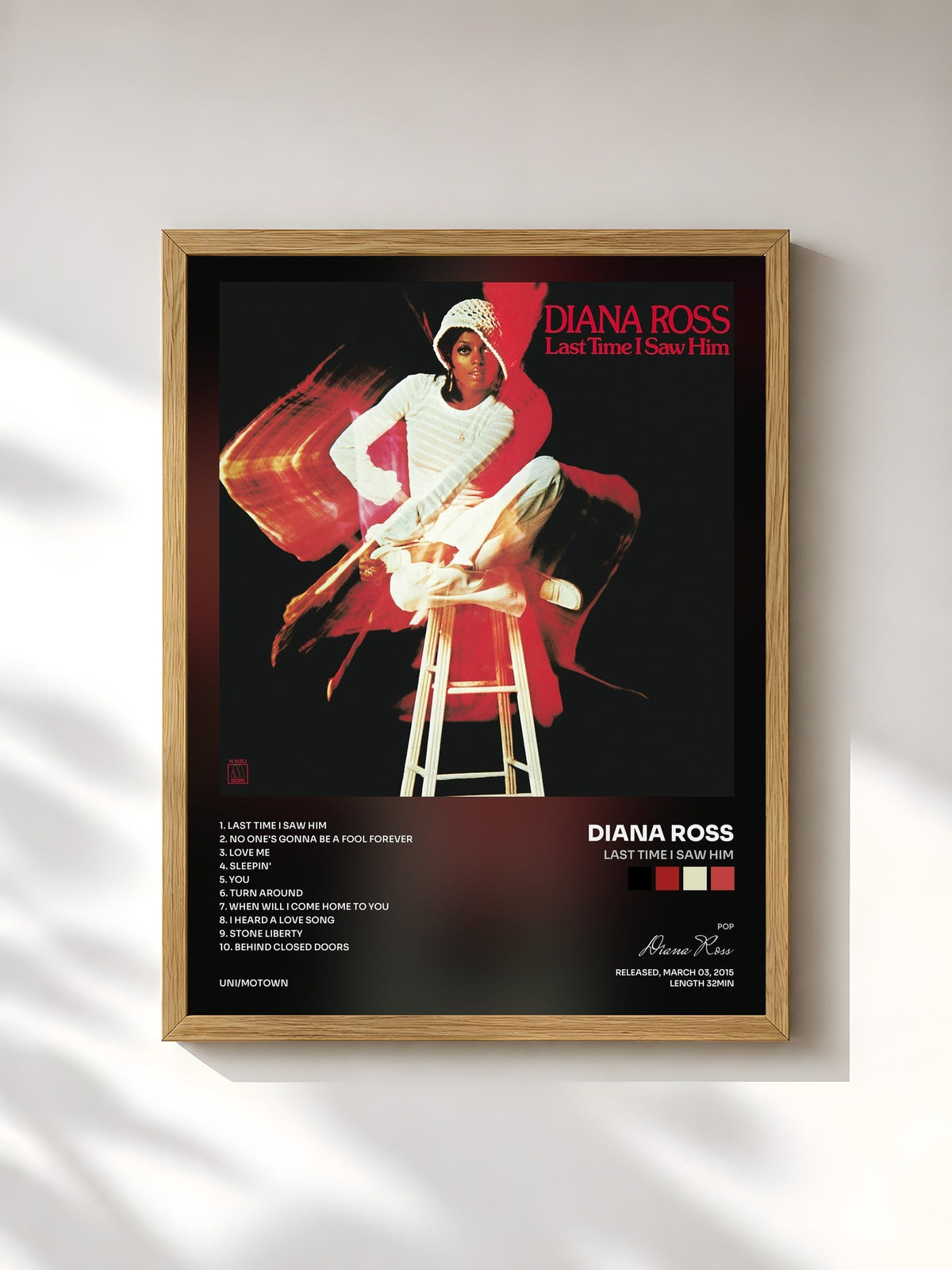 #bois Tableau de l'album Last Time I Saw Him de Diana Ross, cadre en bois brut, imprimé et encadré en France