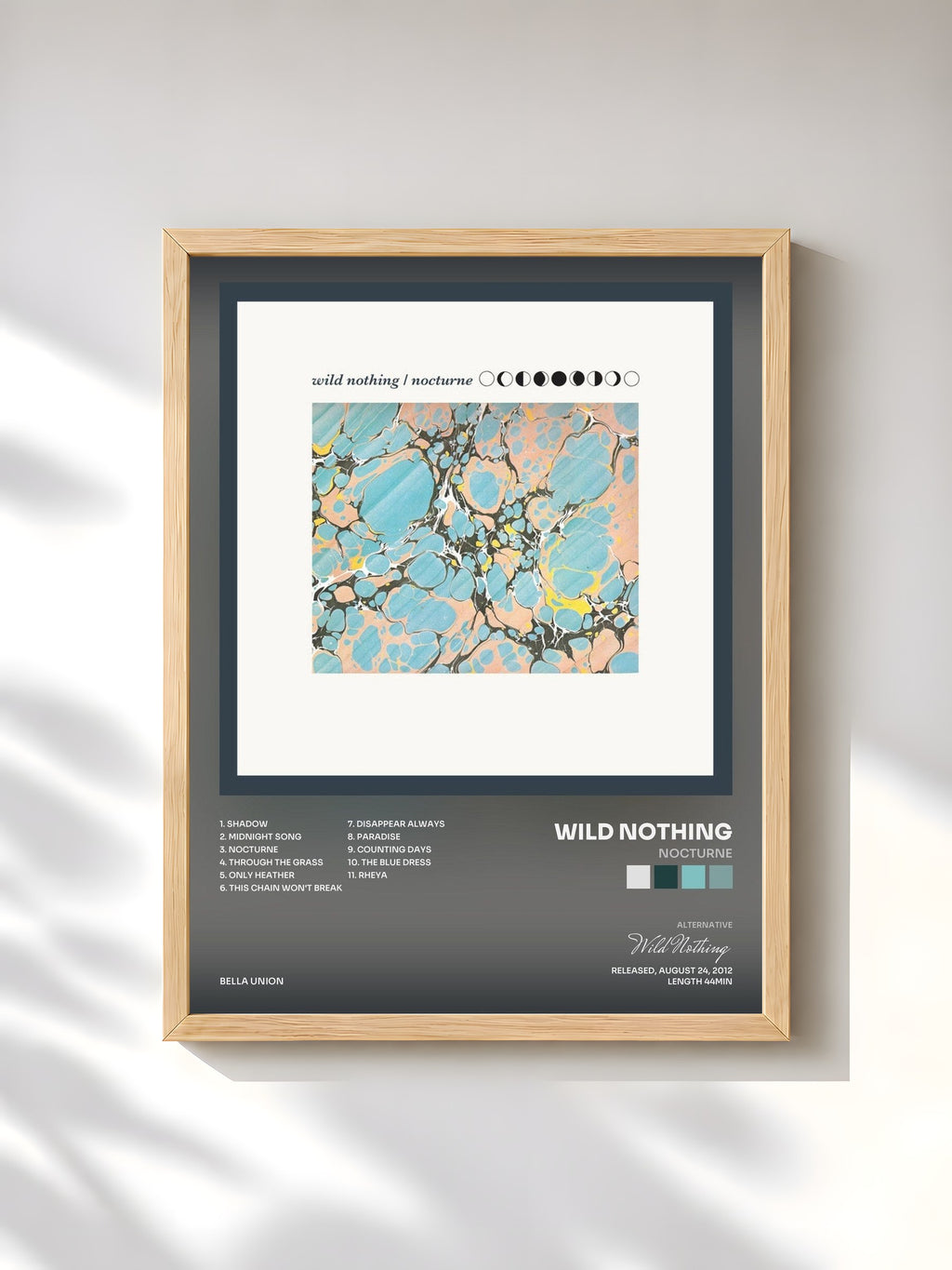 #bois Tableau de l'album Nocturne de Wild Nothing, cadre en bois brut, imprimé et encadré en France