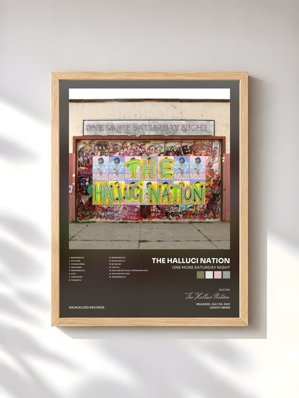 #bois Tableau de l'album One More Saturday Night de The Halluci Nation, cadre en bois brut, imprimé et encadré en France