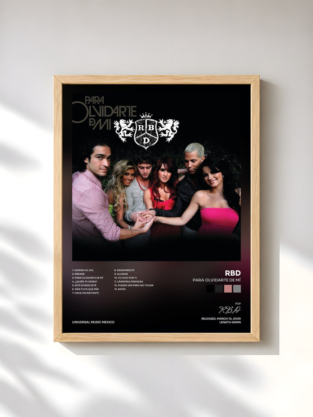#bois Tableau de l'album Para Olvidarte De Mí de RBD, cadre en bois brut, imprimé et encadré en France