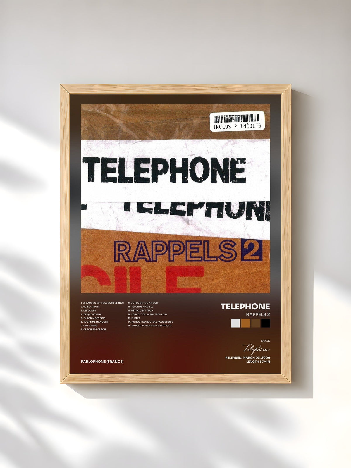 #bois Tableau de l'album Rappels 2 de Telephone, cadre en bois brut, imprimé et encadré en France