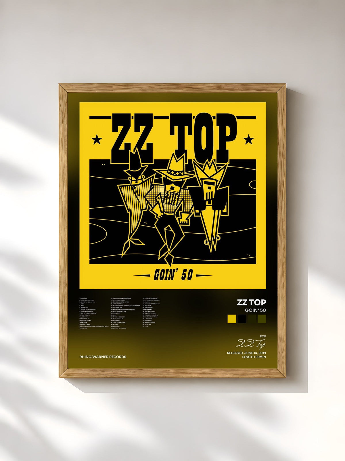 #bois Tableau de l'album Goin' 50 de ZZ Top, cadre en bois brut, imprimé et encadré en France
