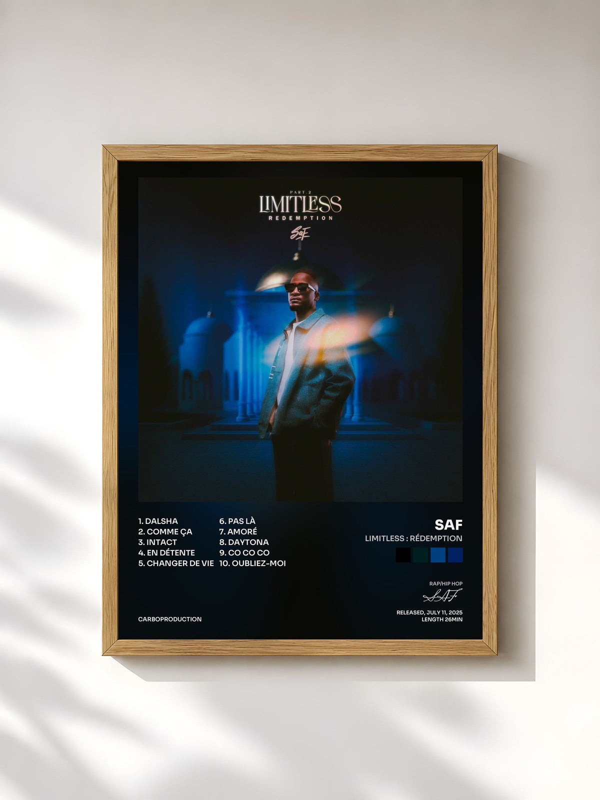#bois Tableau de l'album LIMITLESS : RÉDEMPTION de SAF, cadre en bois brut, imprimé et encadré en France