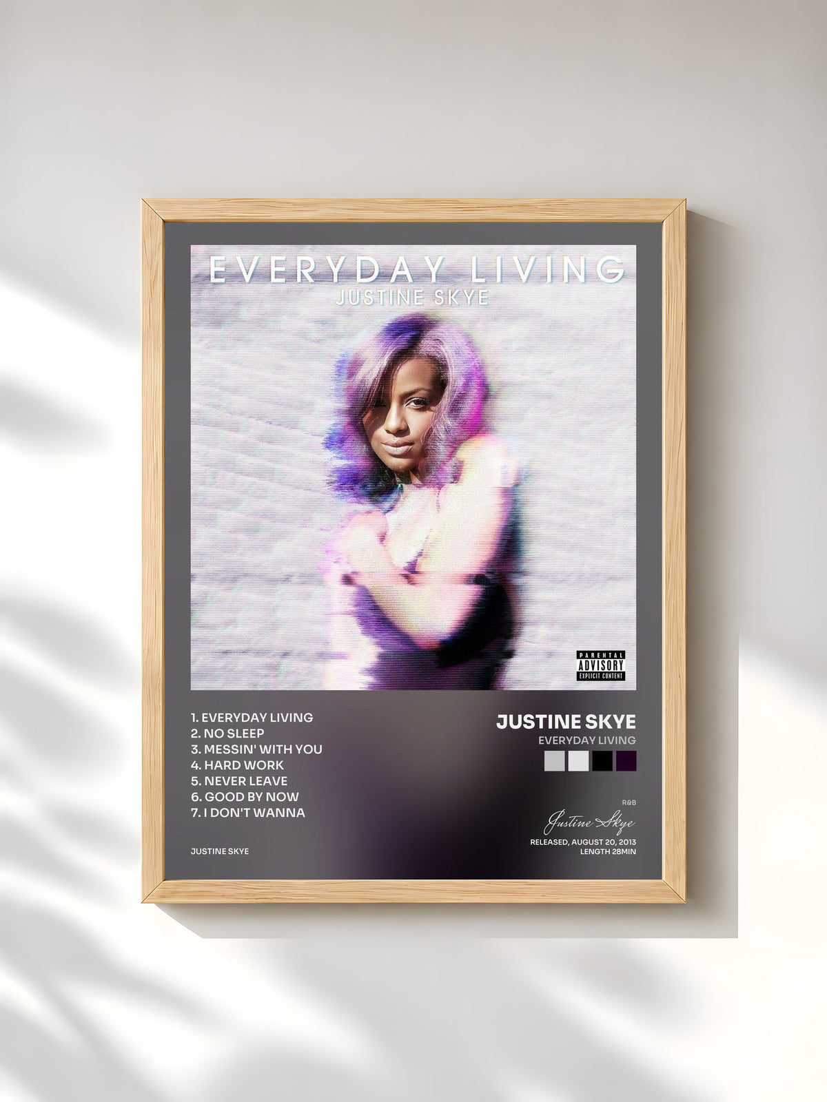 #bois Tableau de l'album Everyday Living de Justine Skye, cadre en bois brut, imprimé et encadré en France