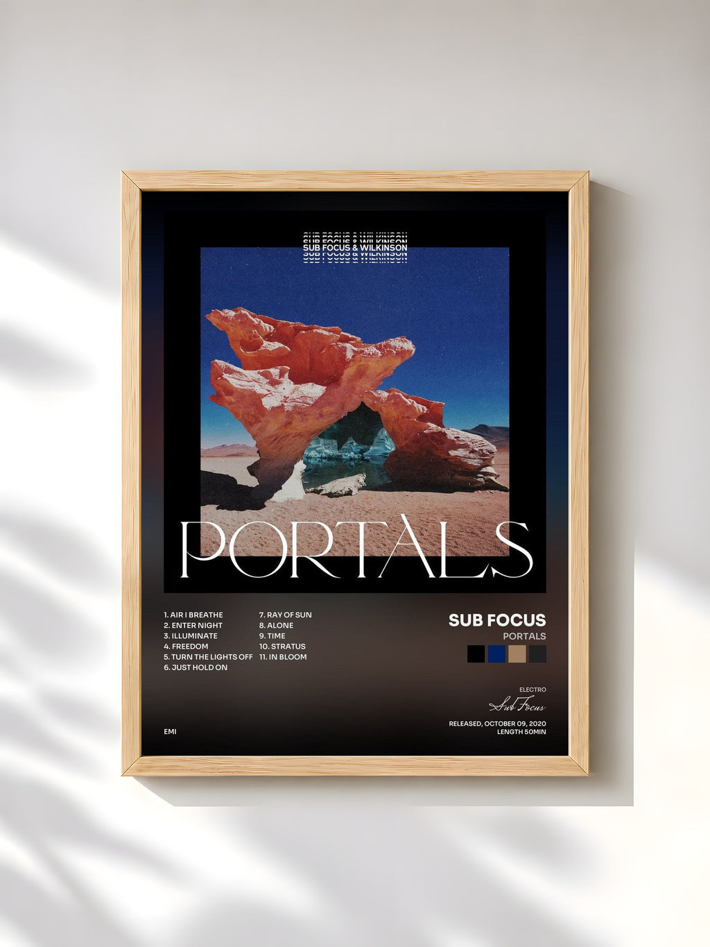 #bois Tableau de l'album Portals de Sub Focus, cadre en bois brut, imprimé et encadré en France