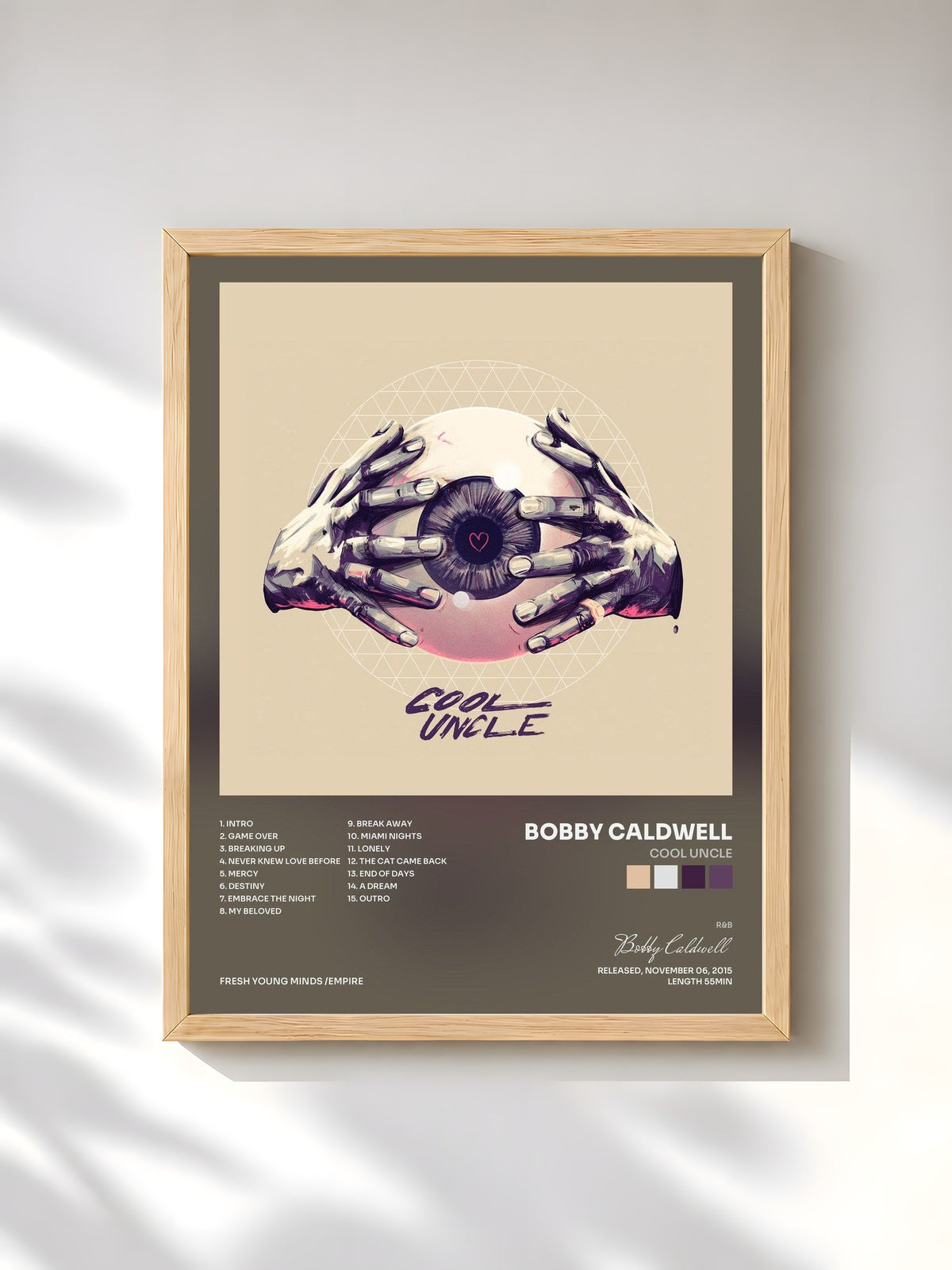 #bois Tableau de l'album Cool Uncle de Bobby Caldwell, cadre en bois brut, imprimé et encadré en France