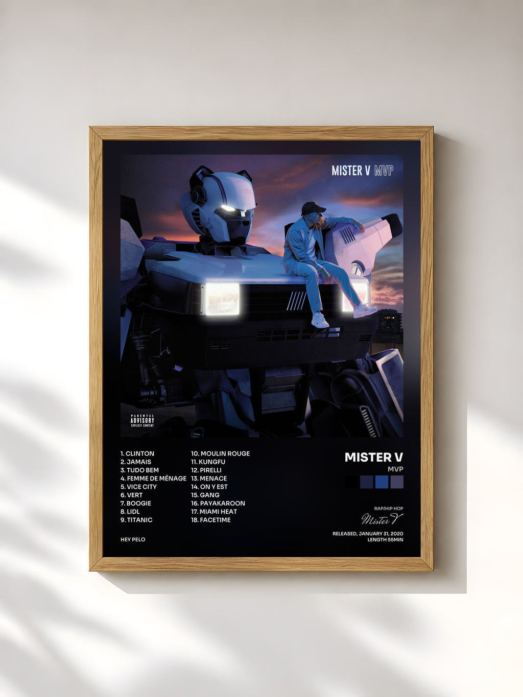 #bois Tableau de l'album MVP de Mister V, cadre en bois brut, imprimé et encadré en France