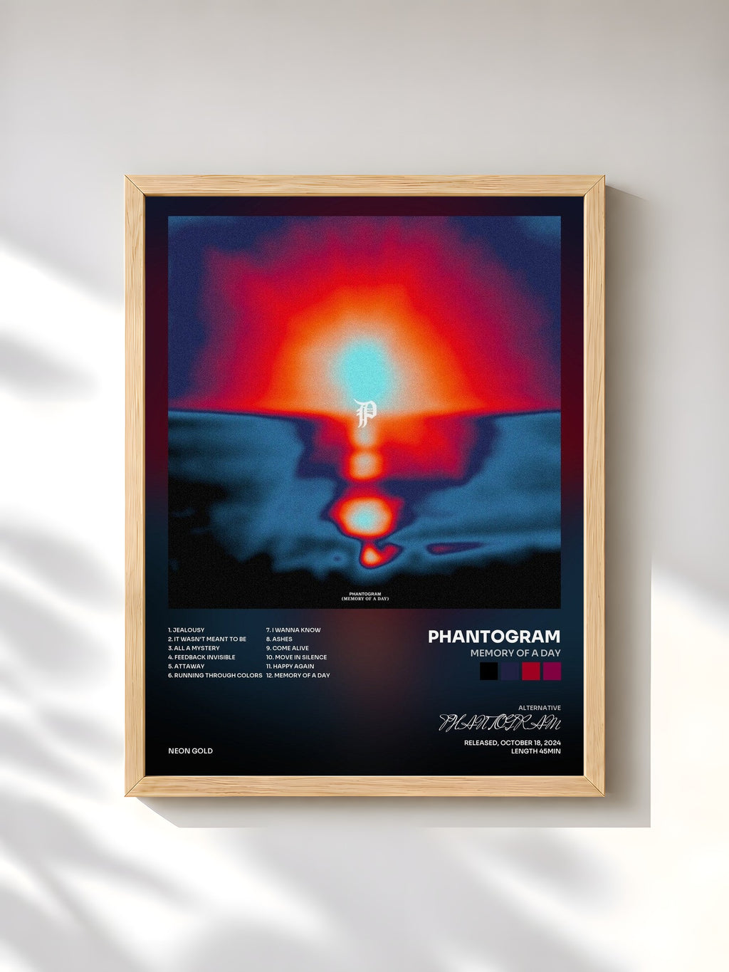 #bois Tableau de l'album Memory Of A Day de PHANTOGRAM, cadre en bois brut, imprimé et encadré en France