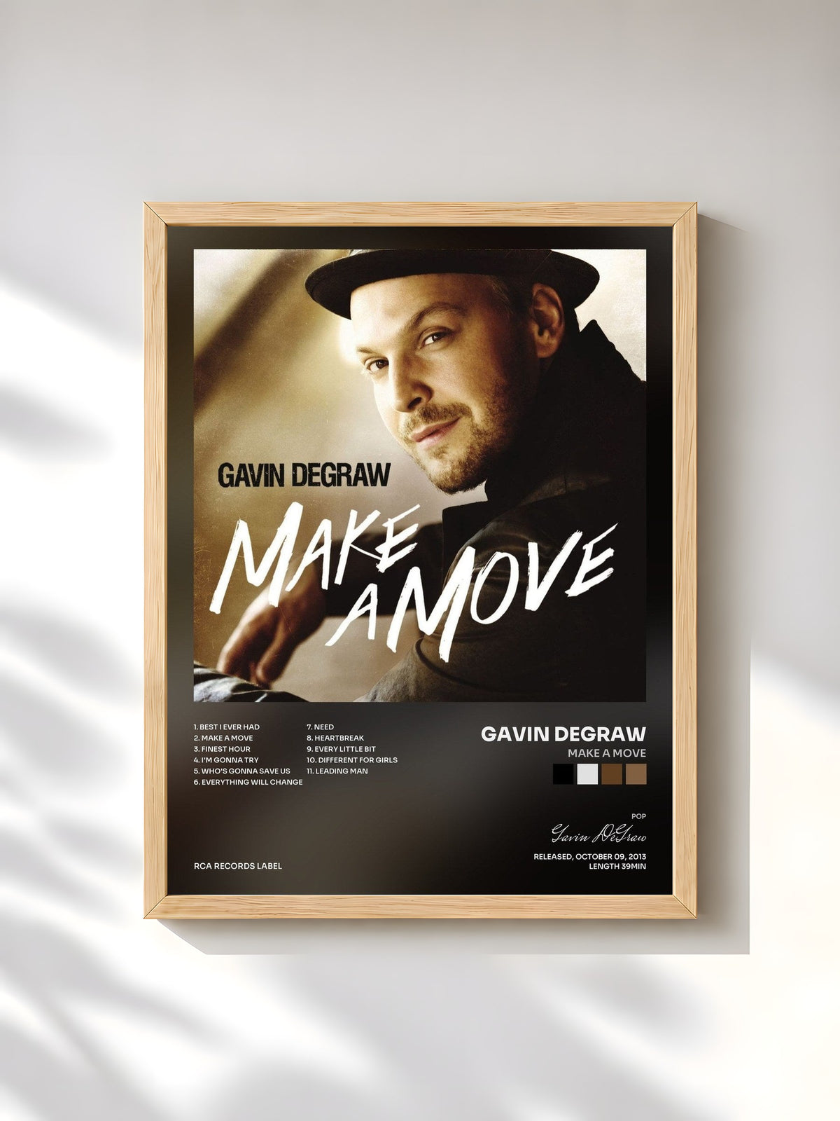 #bois Tableau de l'album Make A Move de Gavin DeGraw, cadre en bois brut, imprimé et encadré en France