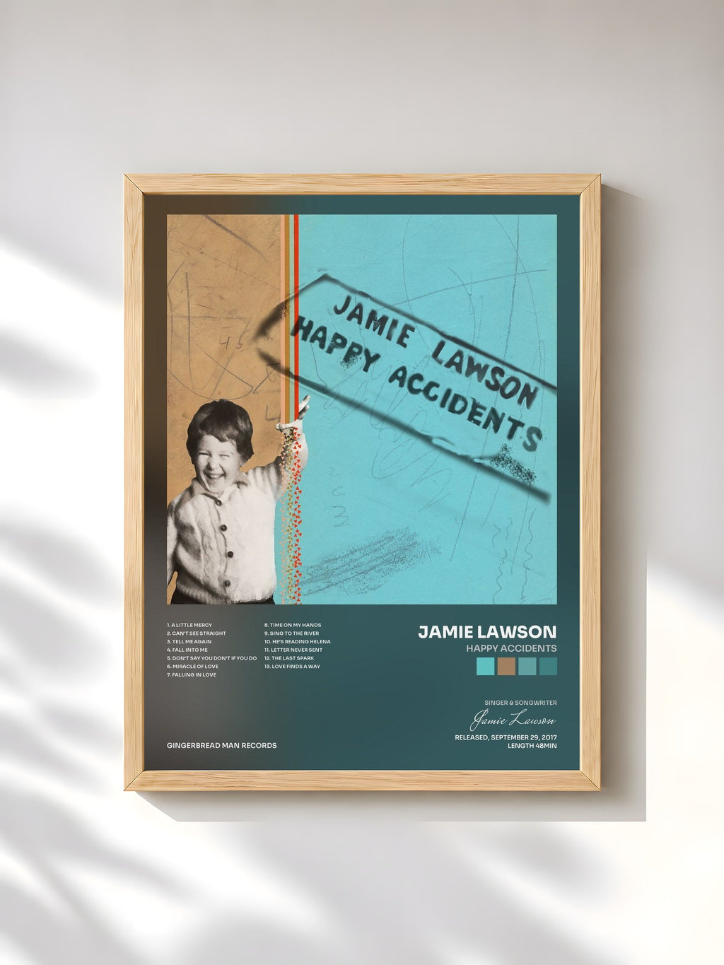 #bois Tableau de l'album Happy Accidents de Jamie Lawson, cadre en bois brut, imprimé et encadré en France